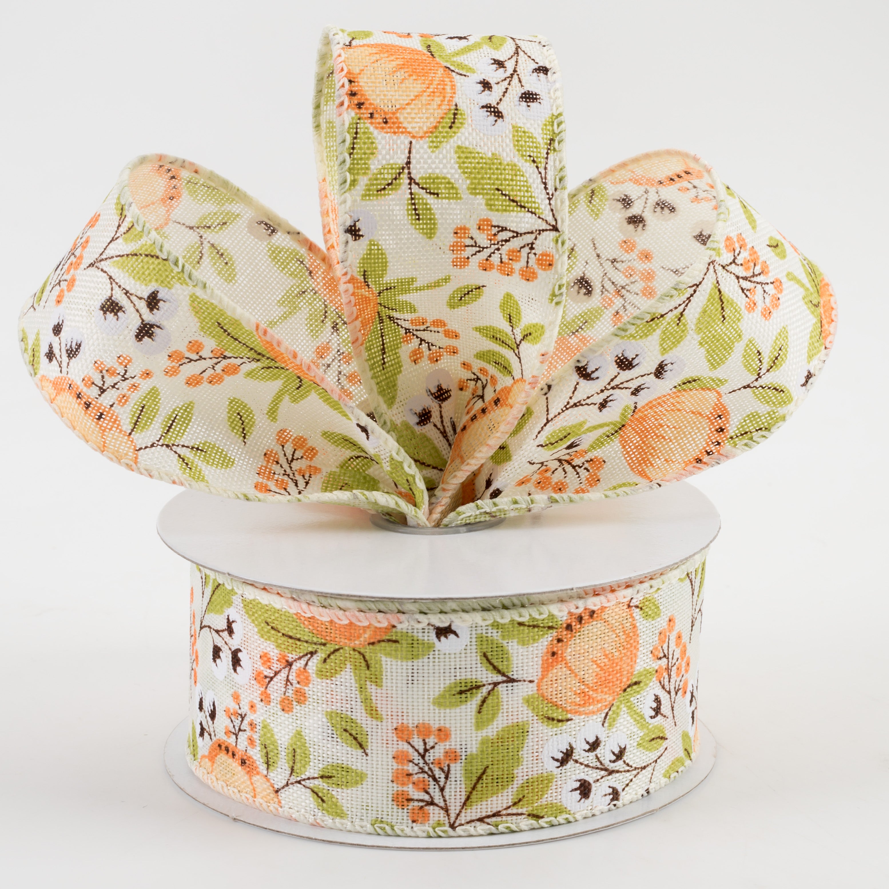 1.5" Linen Coral Peonies & Cotton Ribbon: Ivory (10 Yards) Lifestyle Photo