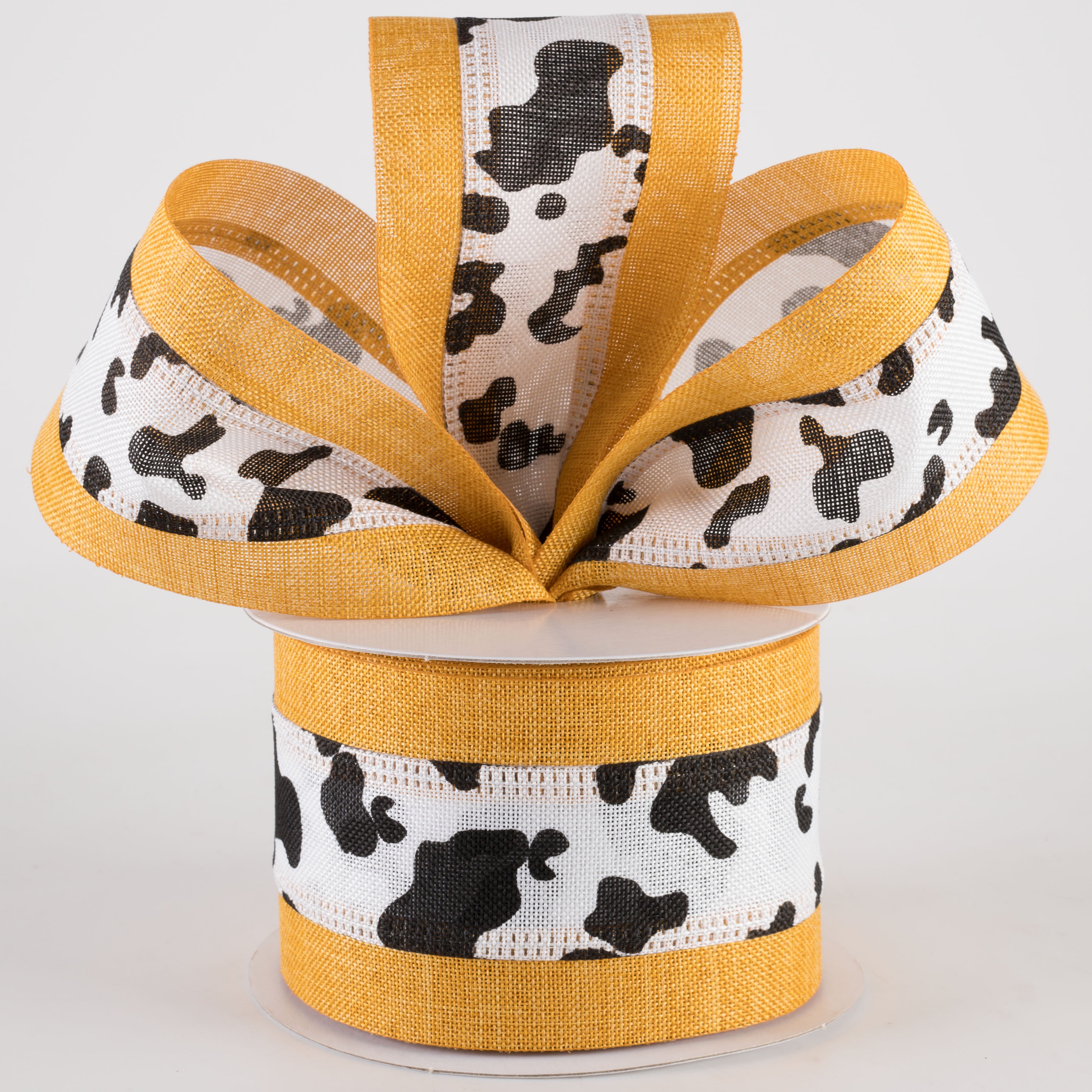 2.5" Linen Cow Print with Edge Ribbon: Sunflower Yellow (10 Yards) Lifestyle Photo
