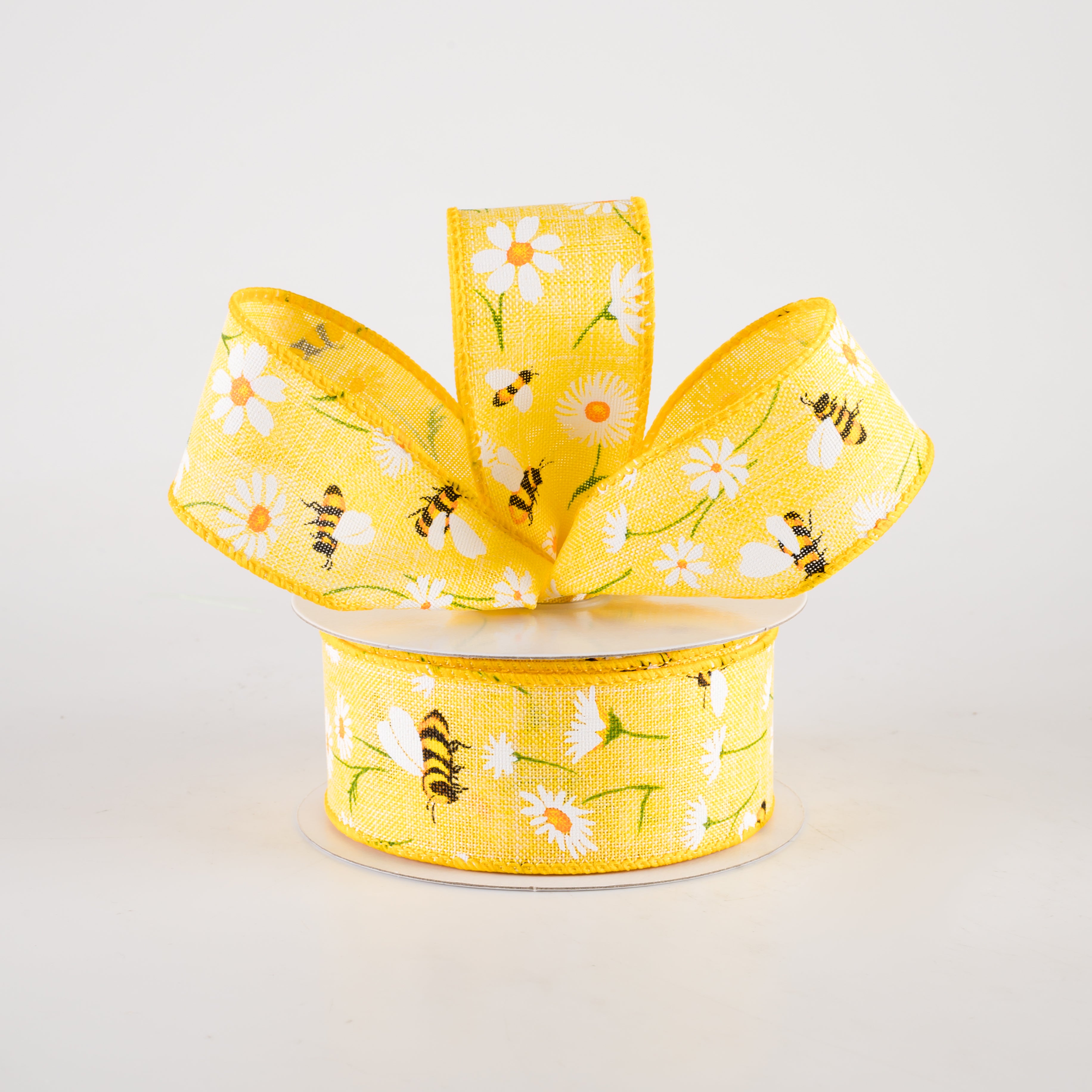 1.5" Linen Daisies & Bumblebees Ribbon: Yellow (10 Yards) Lifestyle Photo