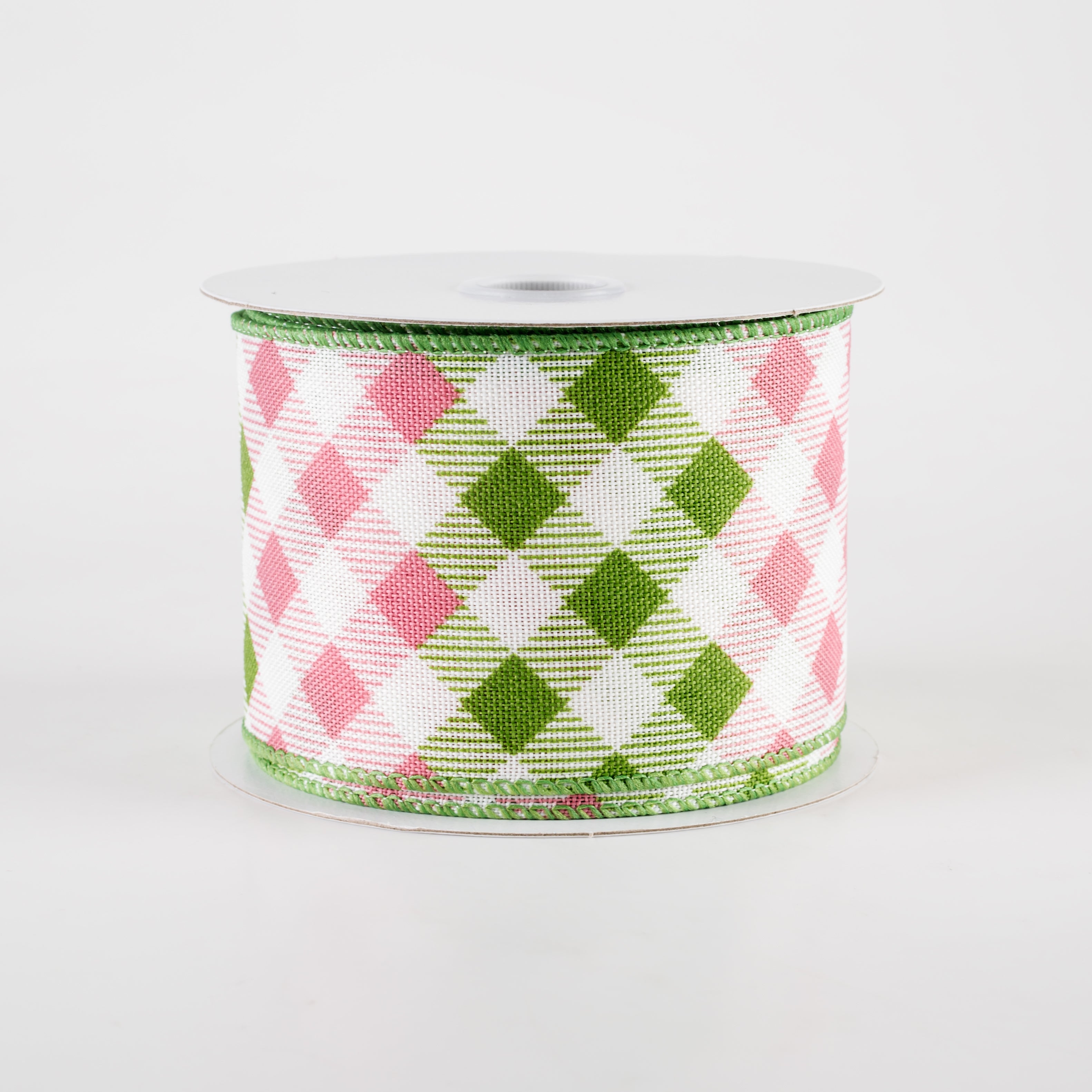 2.5" Linen Diamond Ombré Check Ribbon: Ivory, Sage, Pink (10 Yards) Item Number: 42464-40-34