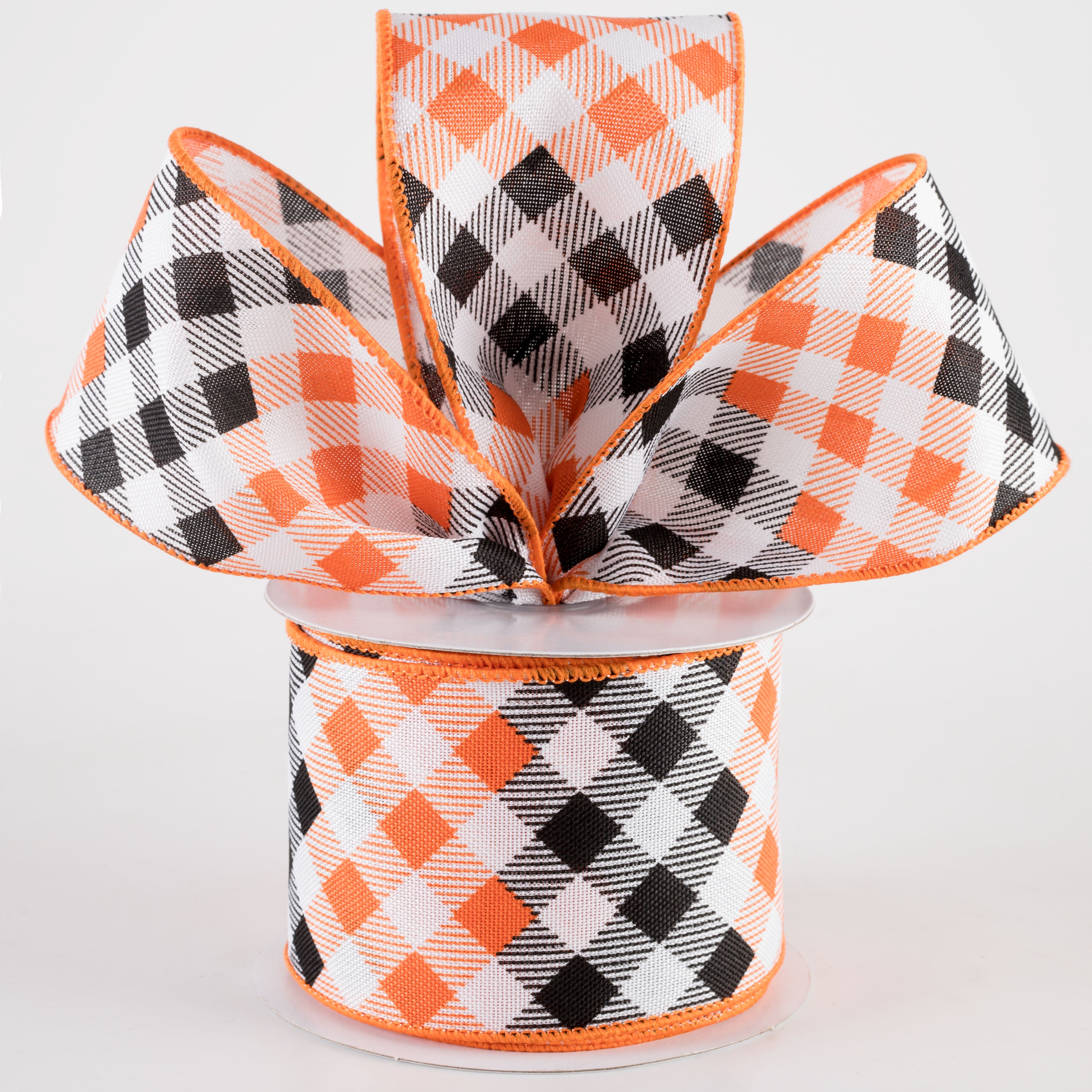 2.5" Linen Diamond Ombré Check Ribbon: Orange & Black (10 Yards) Lifestyle Photo