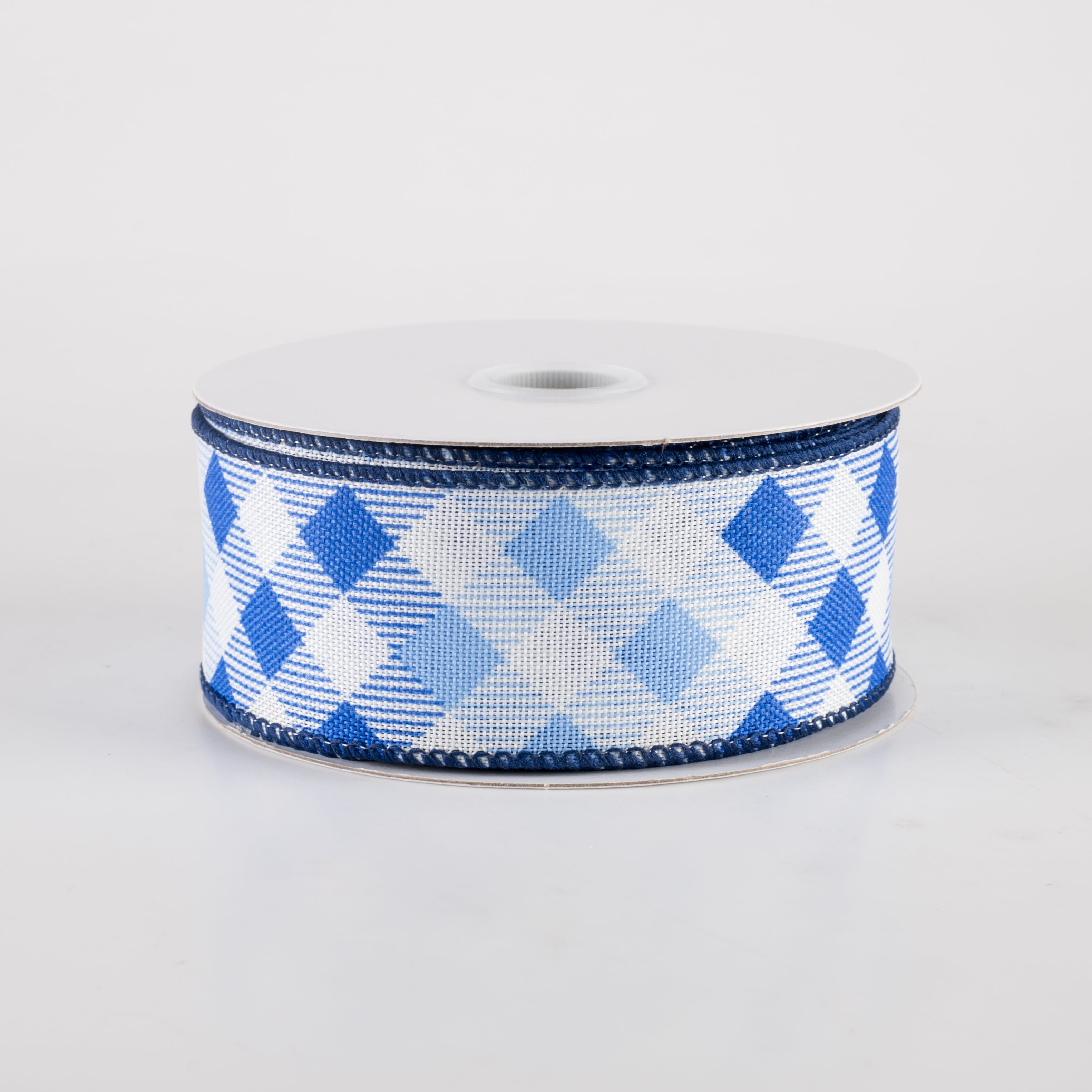 1.5" Linen Diamond Ombré Check Ribbon: White, Royal, Blue (10 Yards)