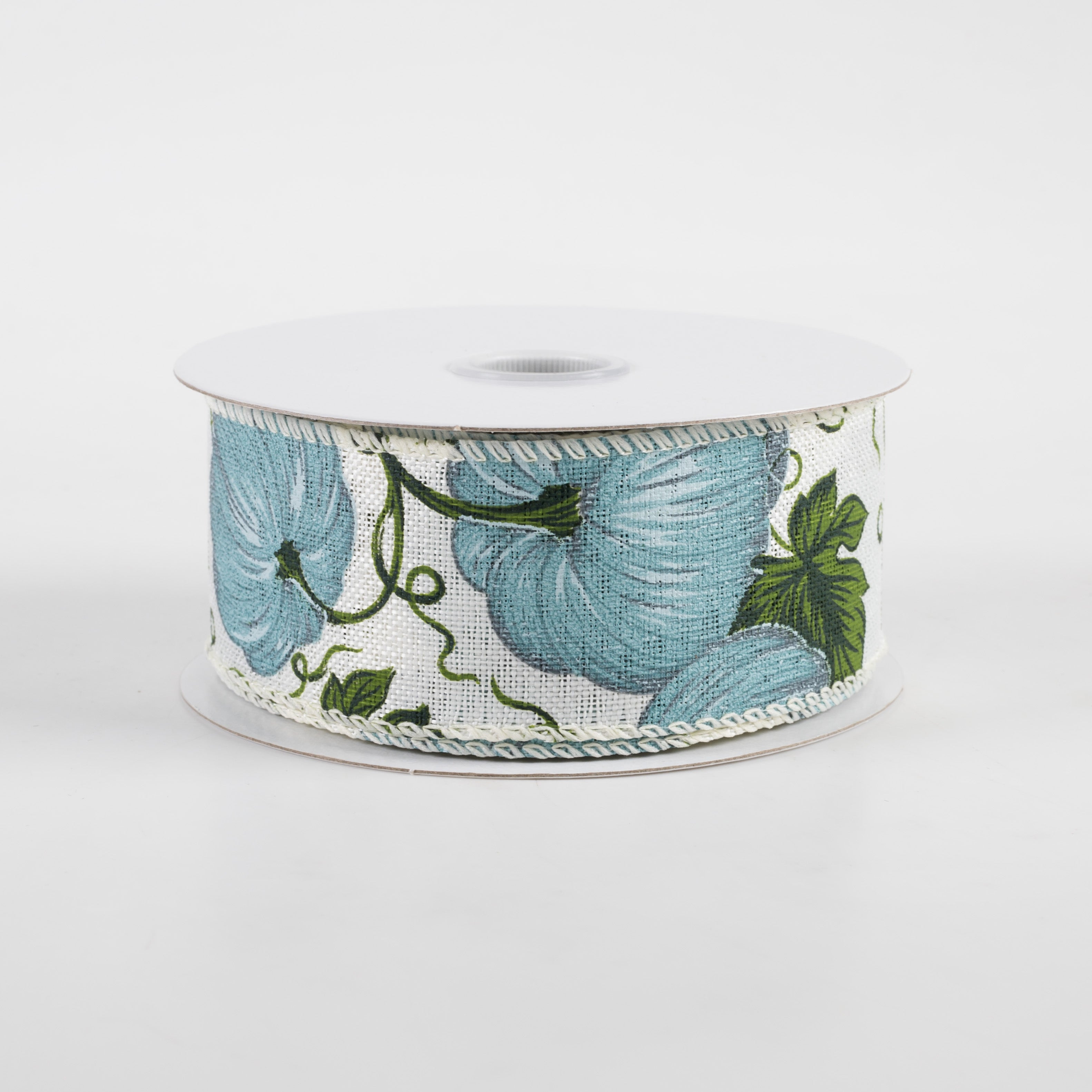 1.5" Linen Dusty Blue Pumpkin Ribbon: White (10 Yards)