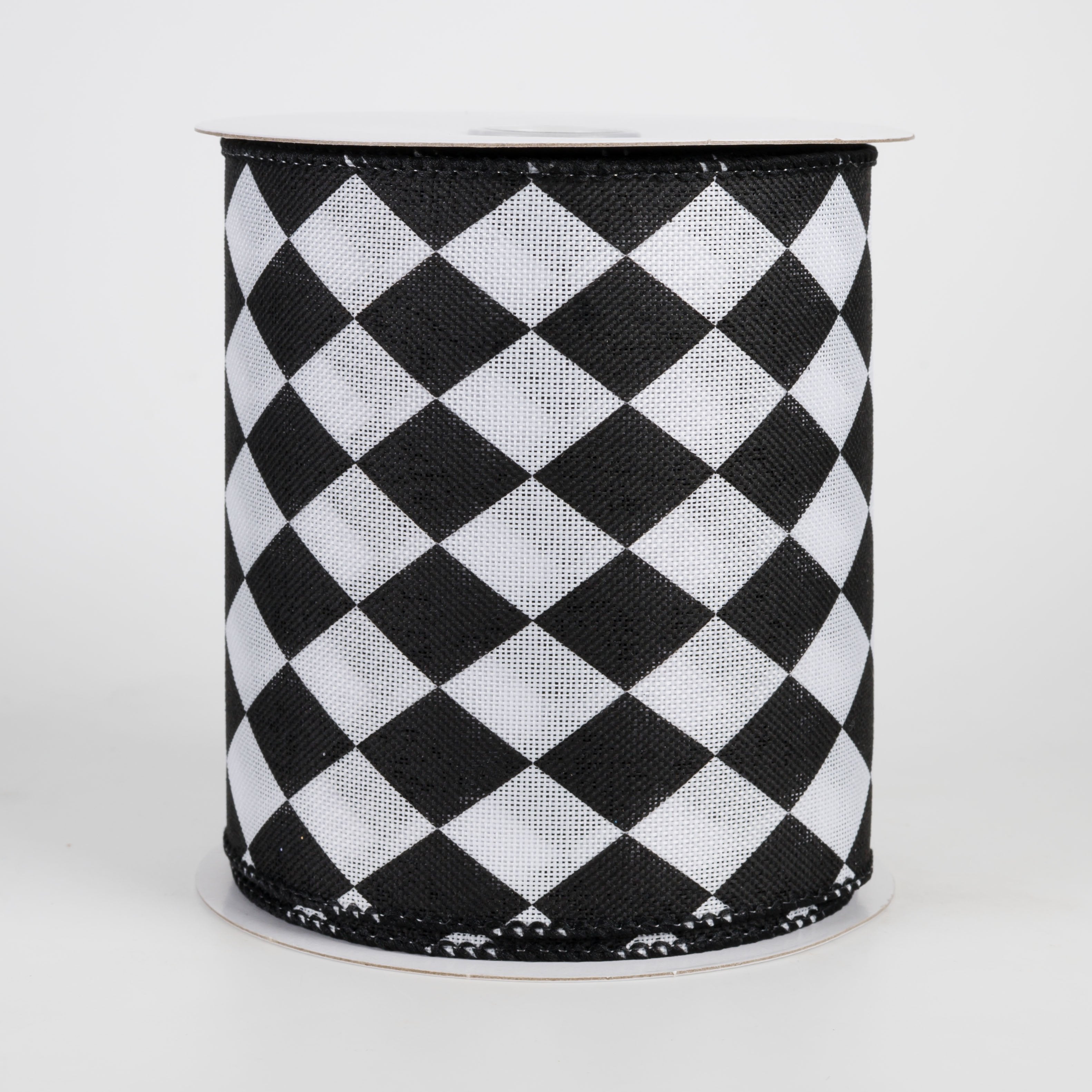 4" Linen Harlequin Print Ribbon: Black & White (10 Yards) Item Number: 51606-04-21