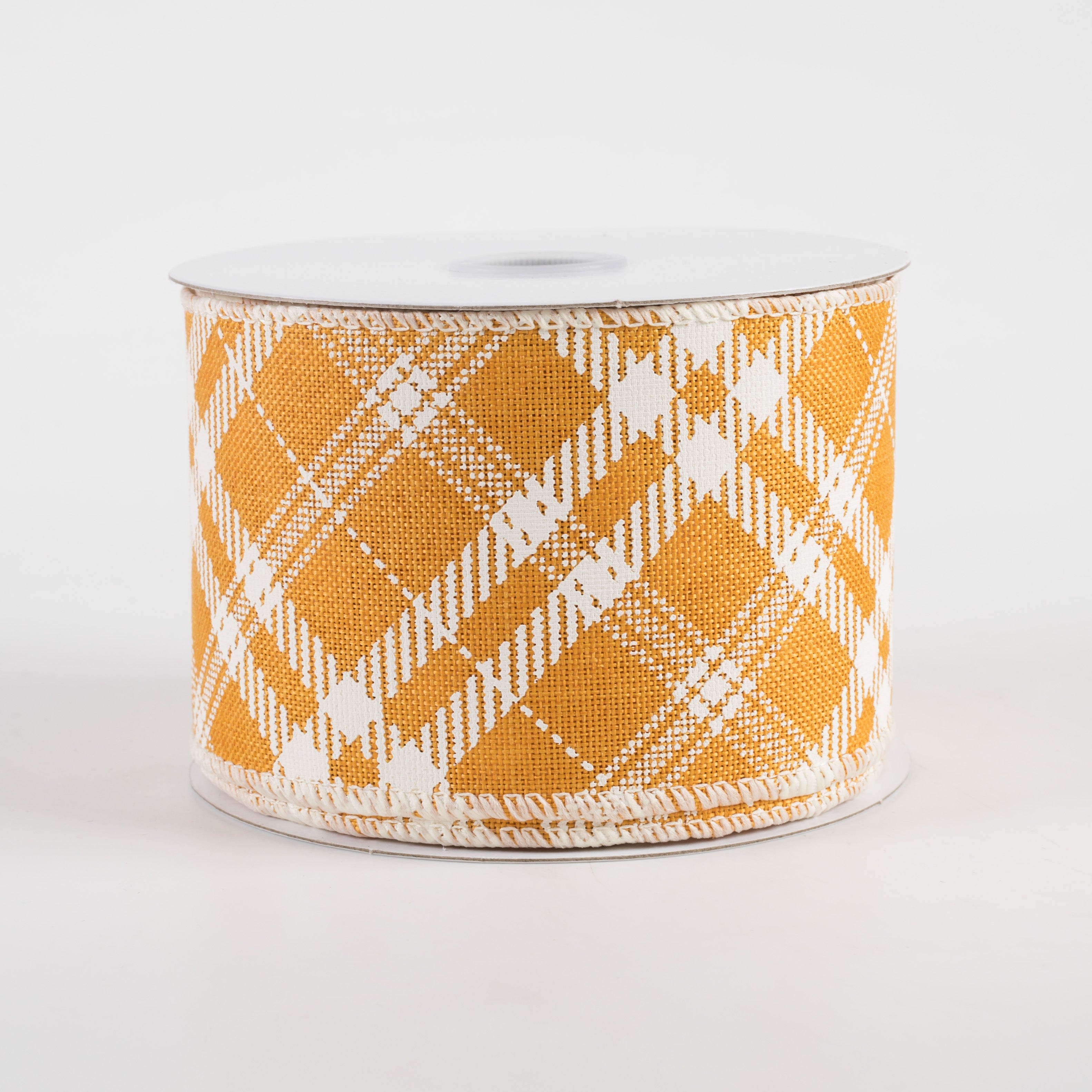 2.5" Linen Hazel Diagonal Plaid Ribbon: Sunflower Yellow (10 Yards)