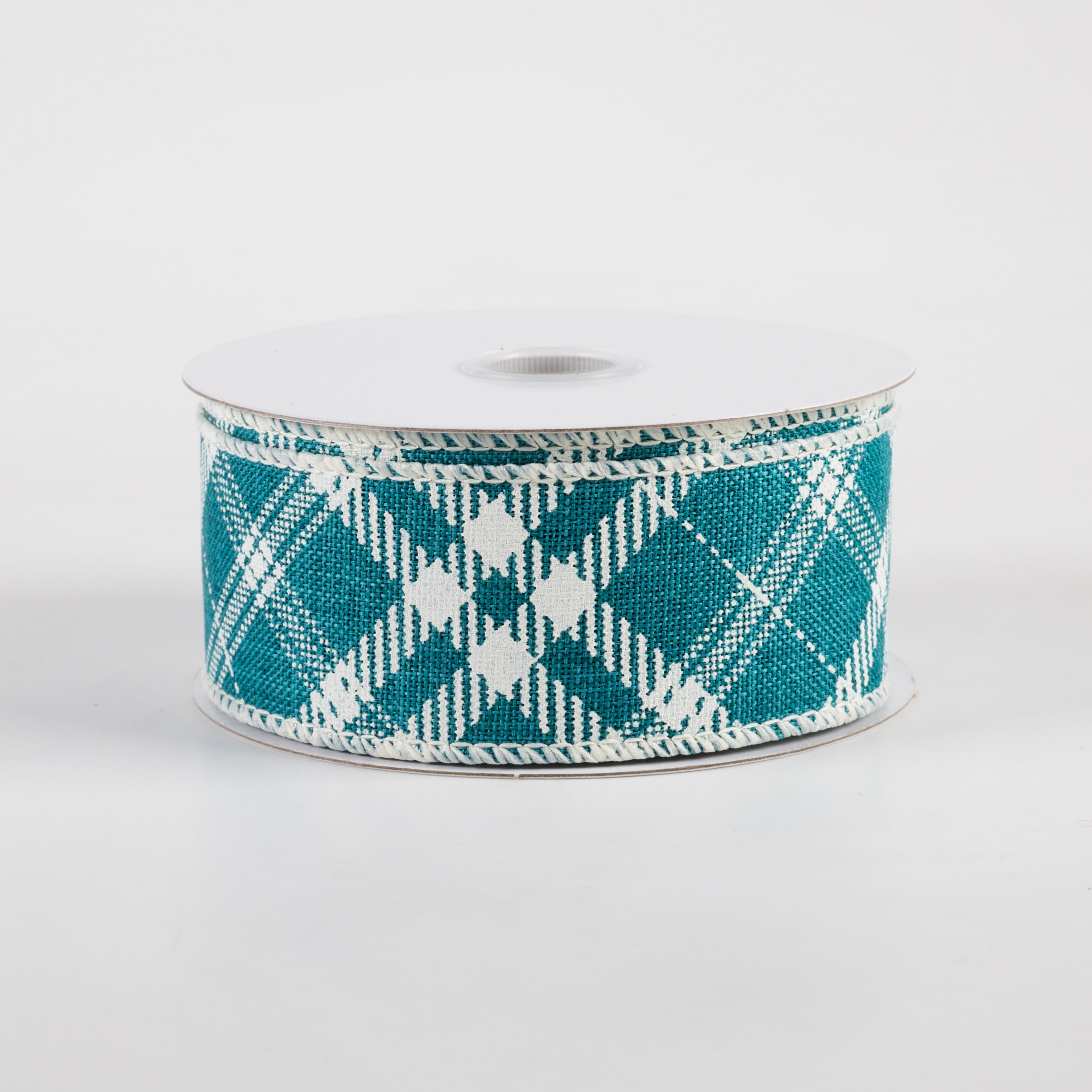 1.5" Linen Hazel Diagonal Plaid Ribbon: Teal Blue (10 Yards)