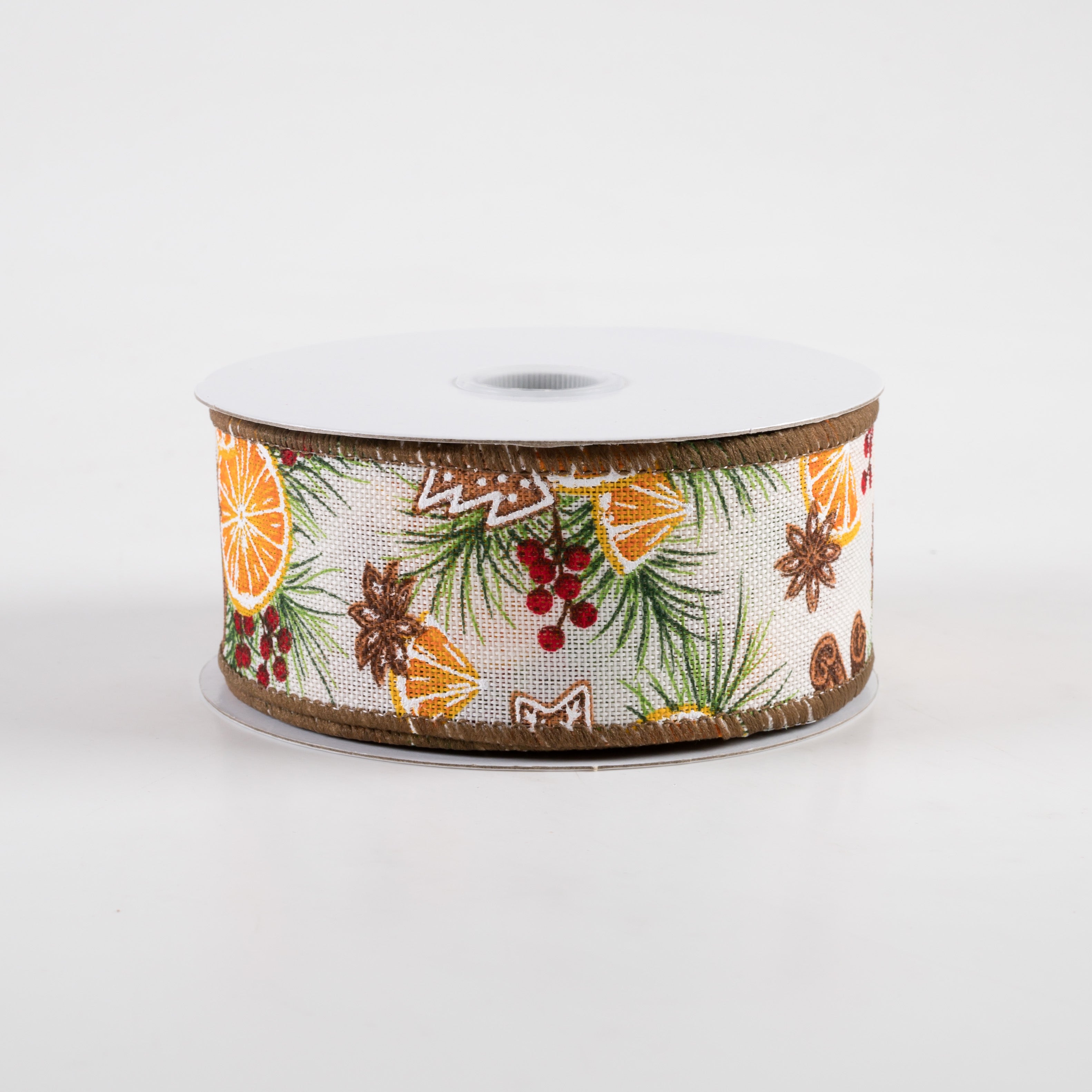 1.5" Linen Holly, Dried Orange, Cinnamon Ribbon (10 Yards)