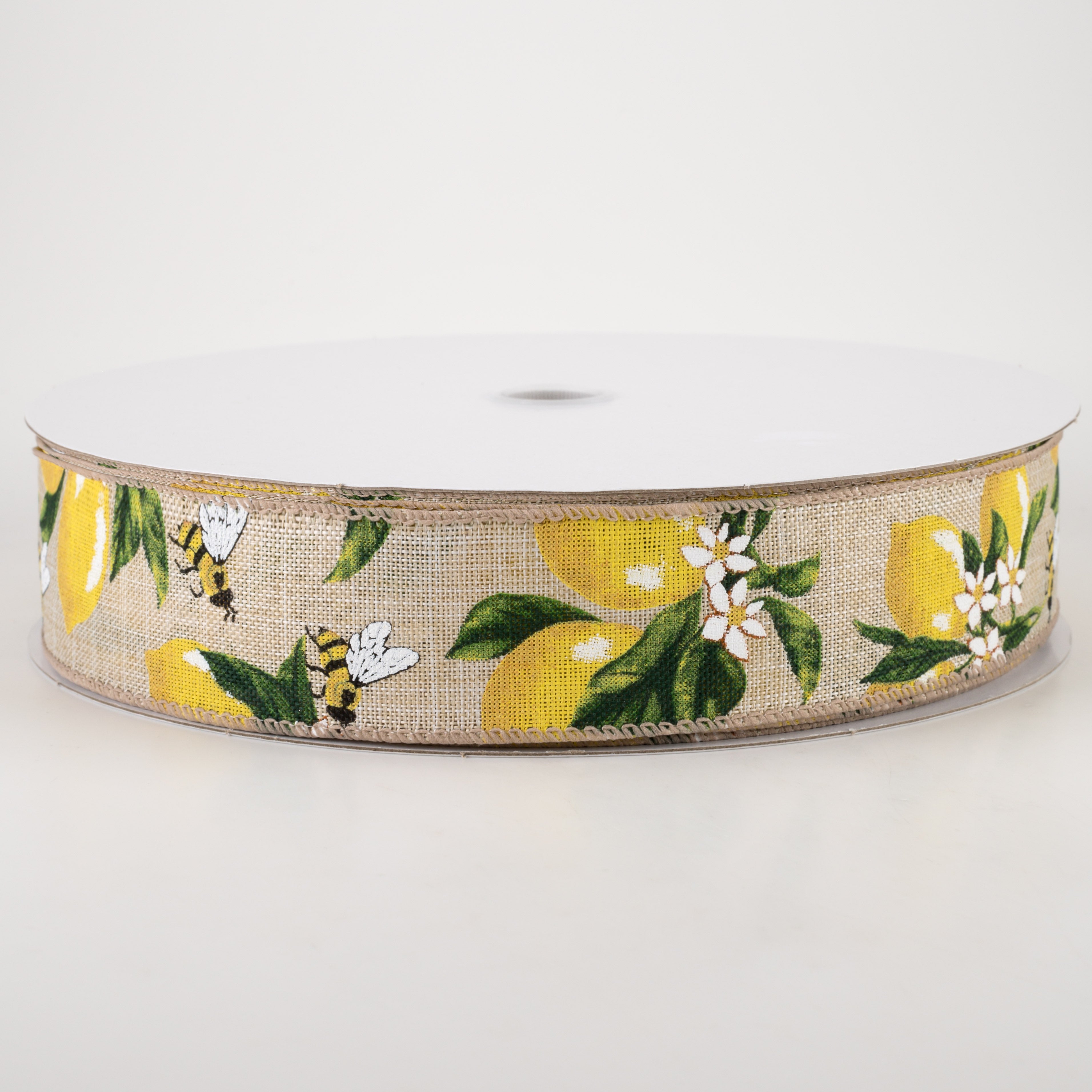1.5" Linen Lemons & Bees Ribbon: Natural (50 Yards) Item Number: 841-09-218