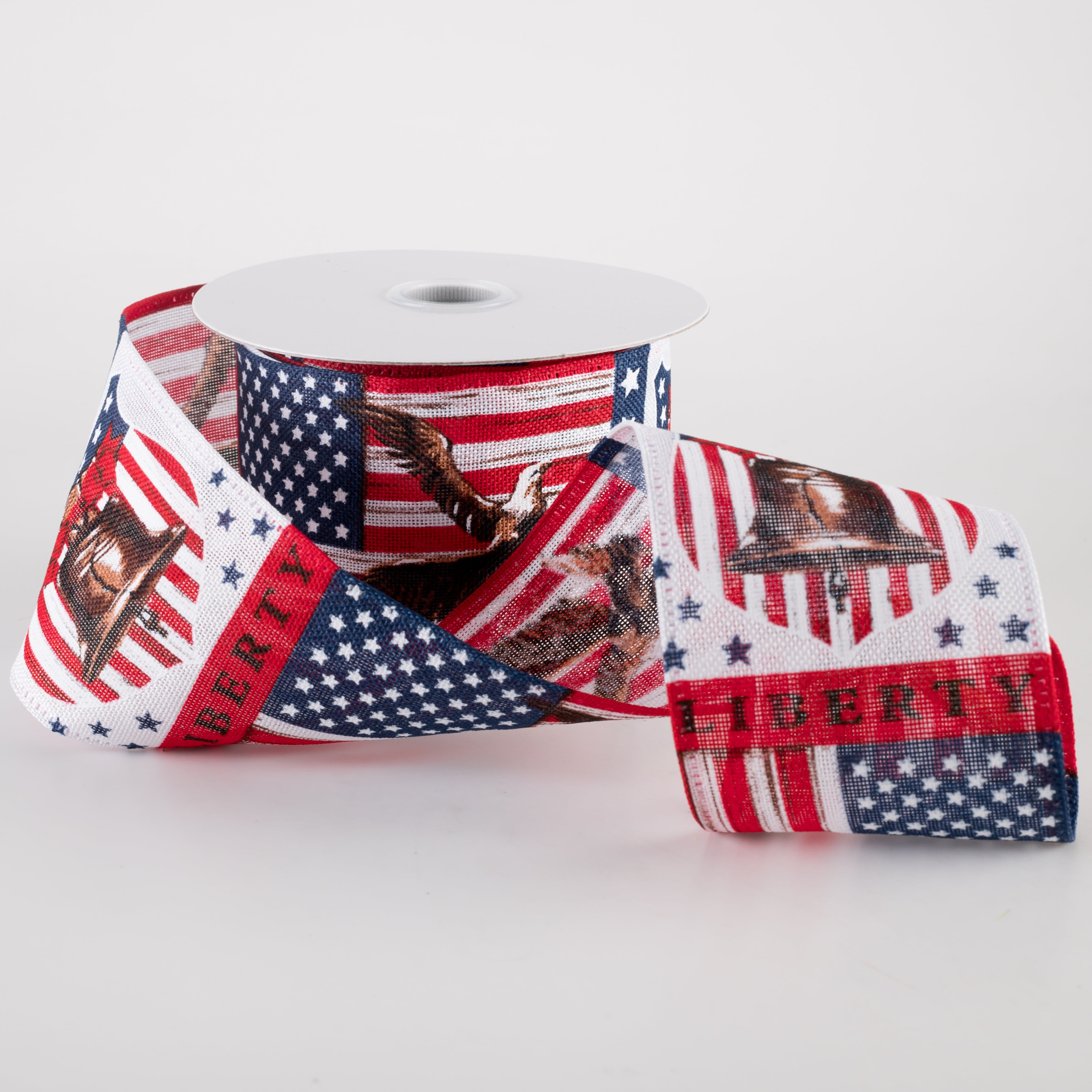 2.5" Linen Liberty Bell and Eagle Ribbon: White (10 Yards) detail photo 3