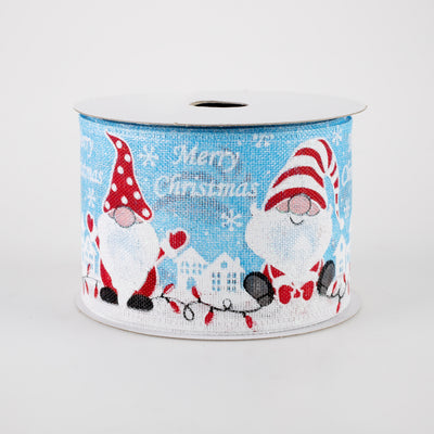 2.5" Linen Merry Christmas Gnomes Ribbon: Light Blue (10 Yards) Item Number: 75114-40-04