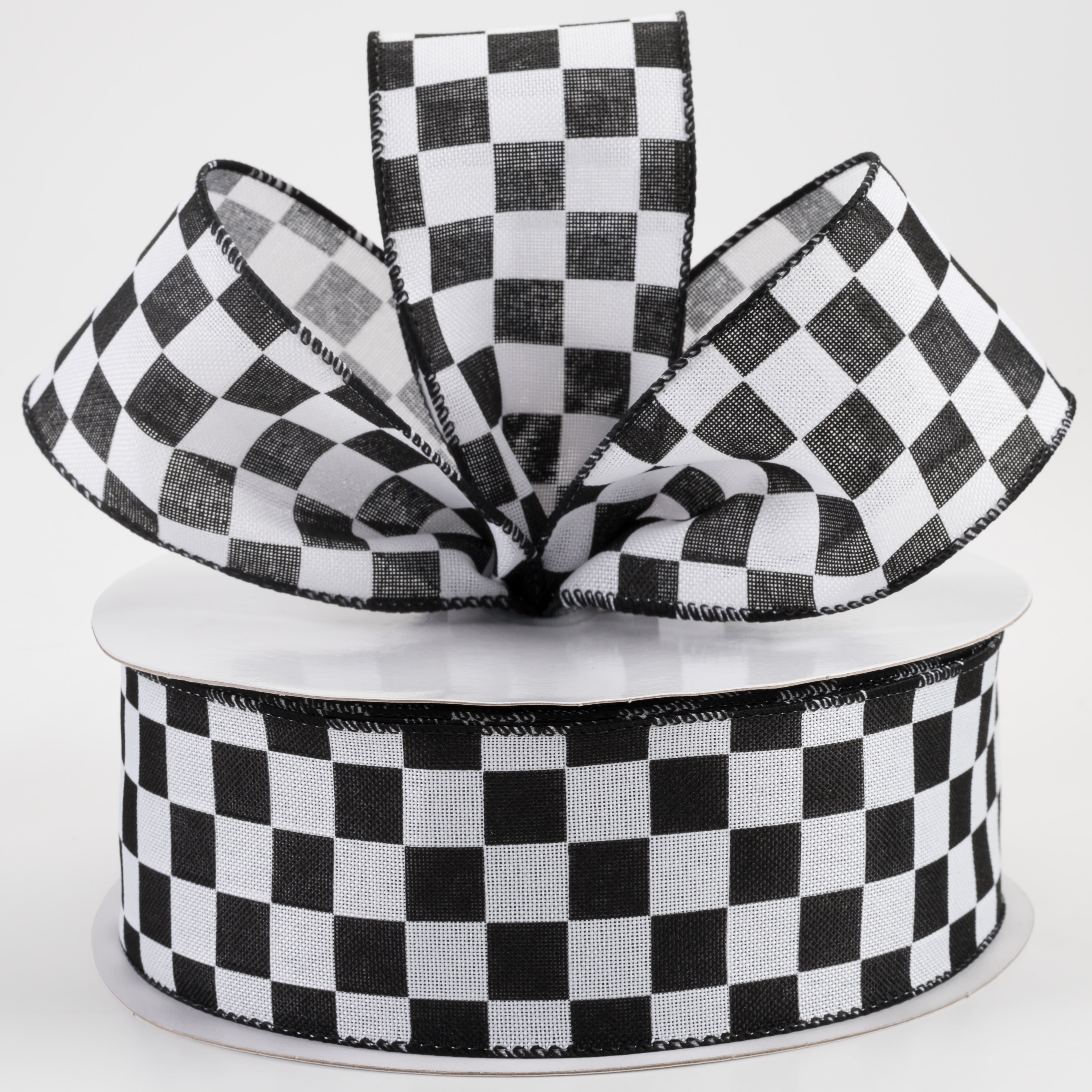 2.5" Linen Race Check Ribbon: Black & White (50 Yards) Lifestyle Photo