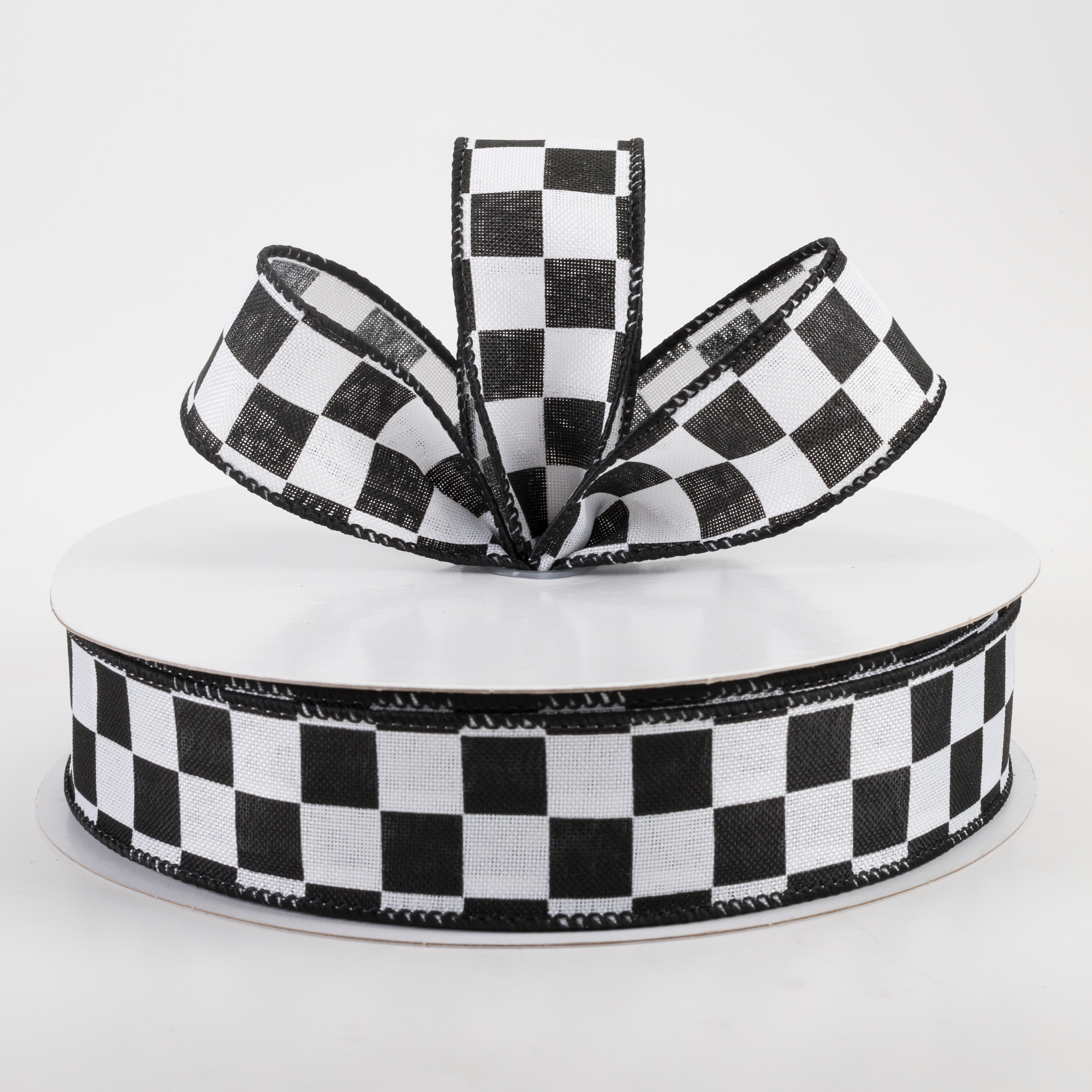1.5" Linen Race Check Ribbon: Black & White (50 Yards) Lifestyle Photo