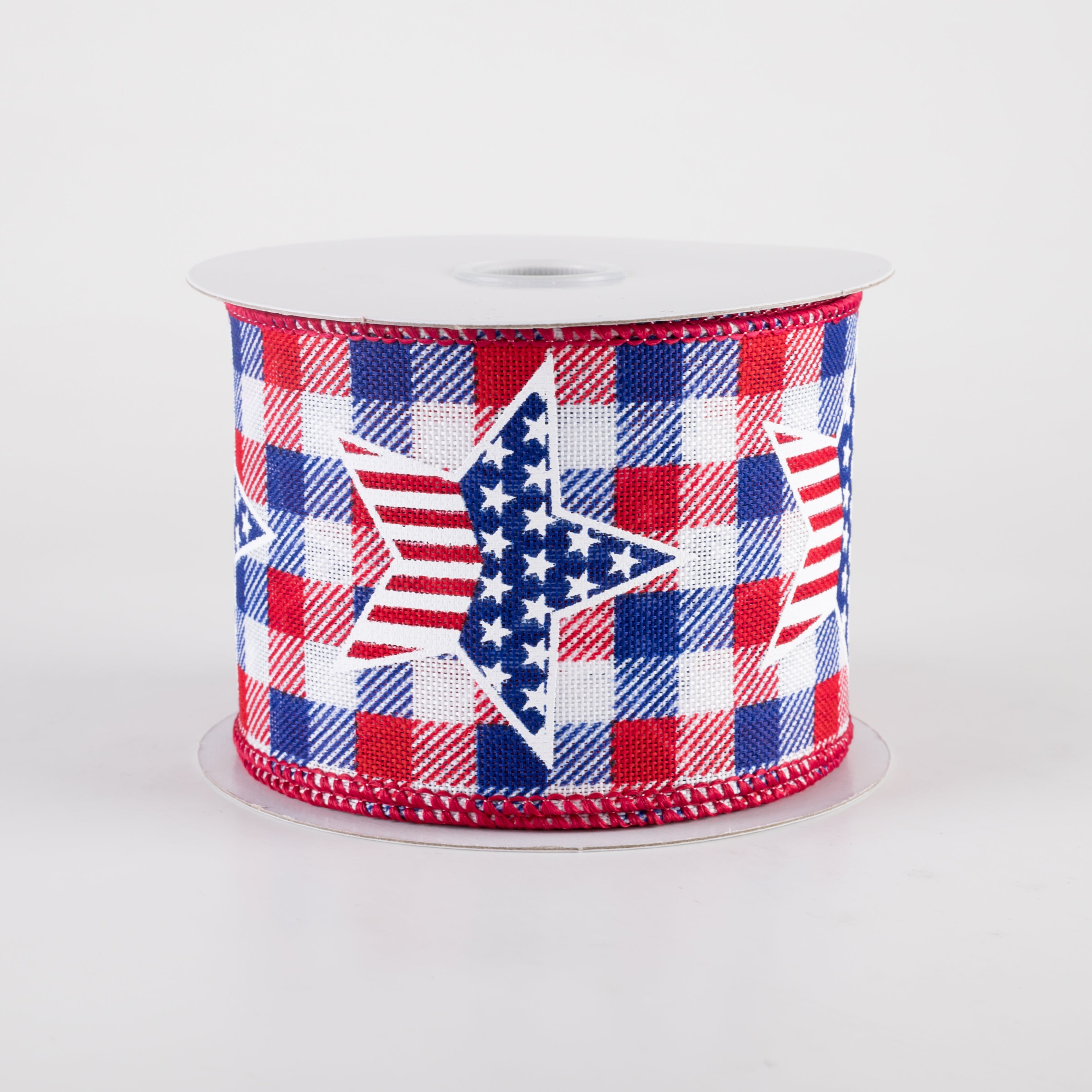 2.5" Linen RWB Check Flag Star Ribbon: White (10 Yards) Item Number: 42402-40-12