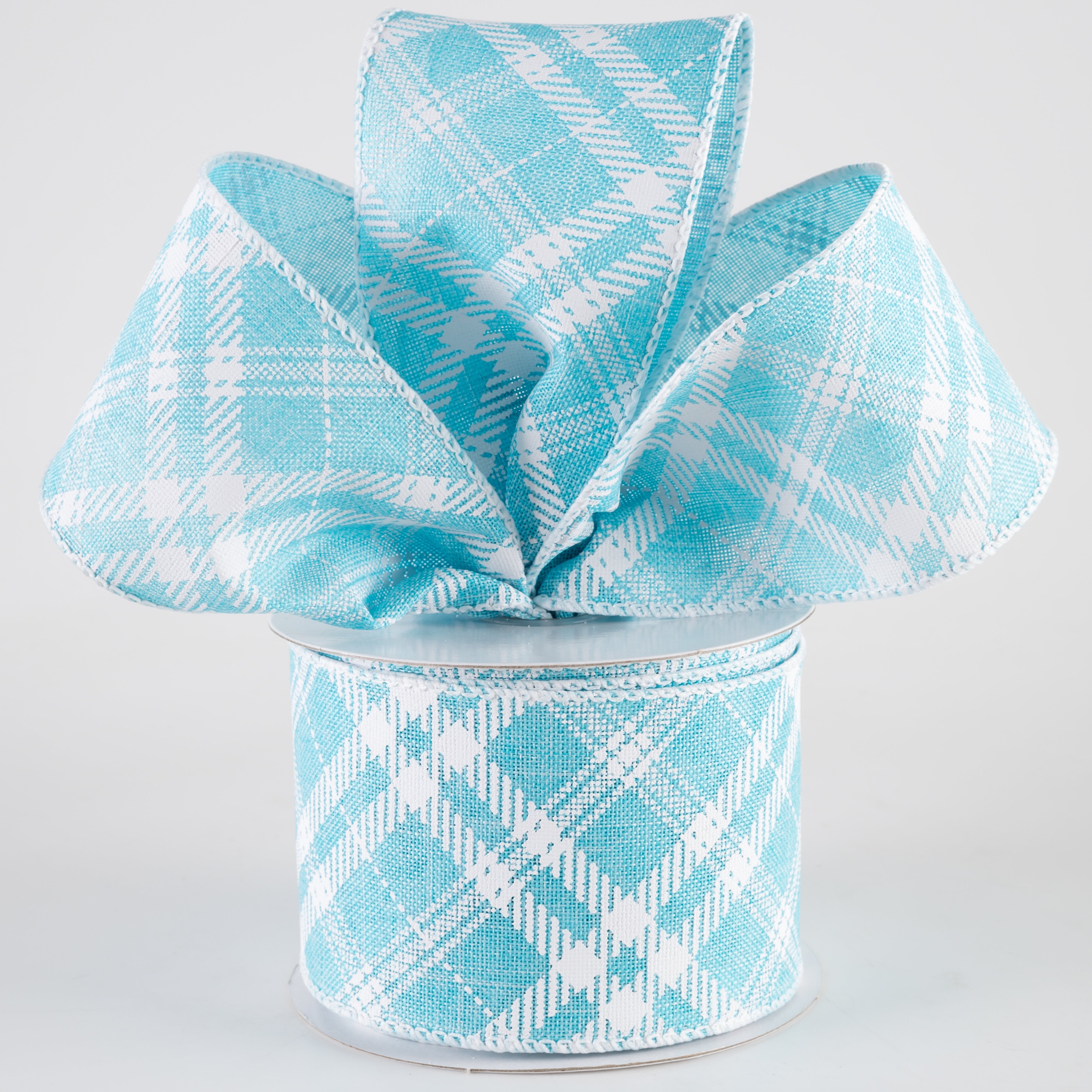 2.5" Linen Sandra Diagonal Plaid Ribbon: Aqua Blue (10 Yards) Lifestyle Photo