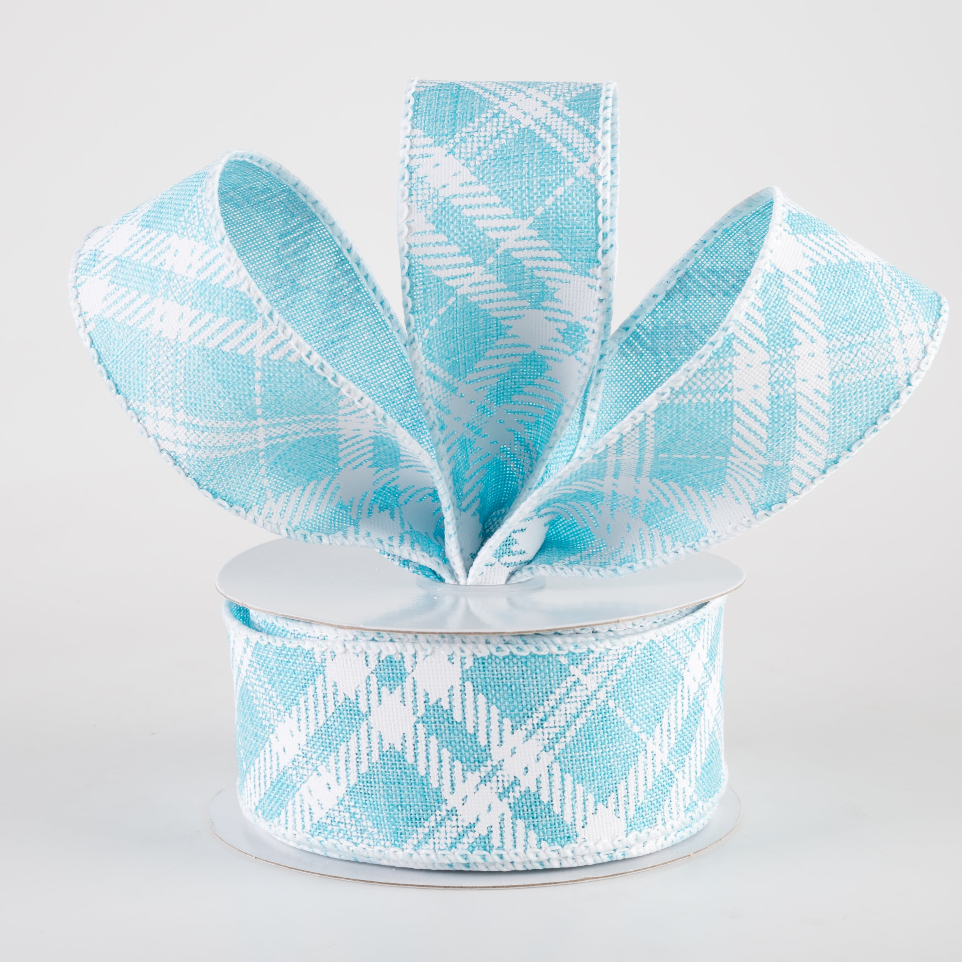 1.5" Linen Sandra Diagonal Plaid Ribbon: Aqua (10 Yards) Lifestyle Photo