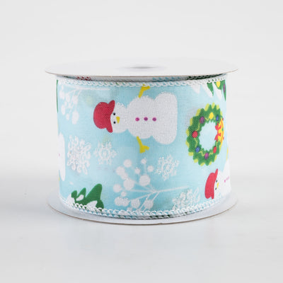 2.5" Linen Snowman, Christmas Wreath, Tree Ribbon: Aqua (10 Yards) Item Number: 71377-40-45