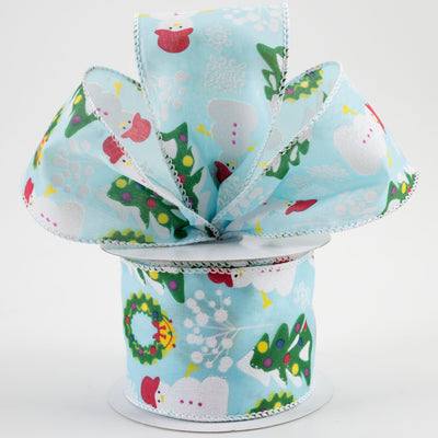 2.5" Linen Snowman, Christmas Wreath, Tree Ribbon: Aqua (10 Yards) Lifestyle Photo