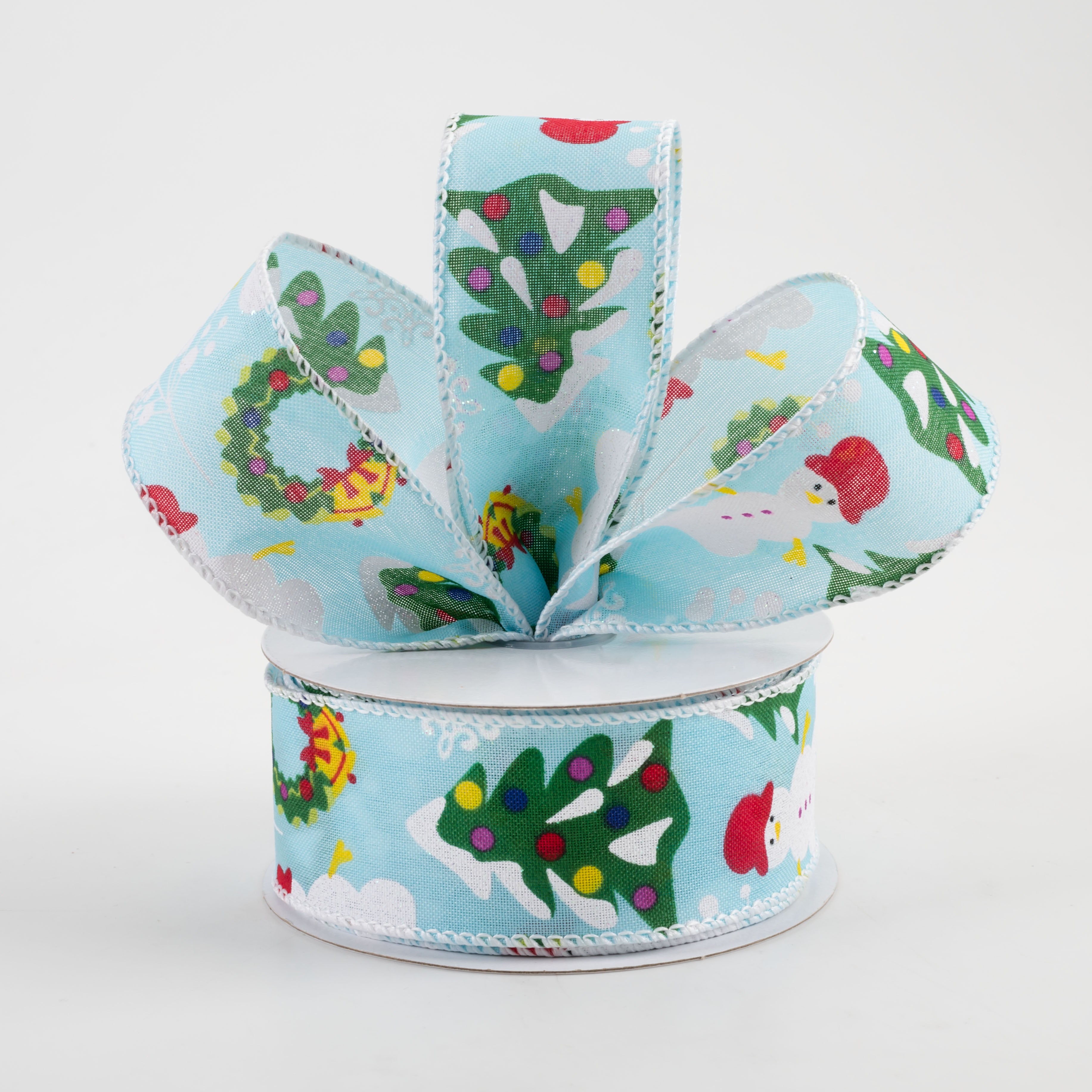 1.5" Linen Snowman, Christmas Wreath, Tree Ribbon: Aqua (10 Yards) Lifestyle Photo
