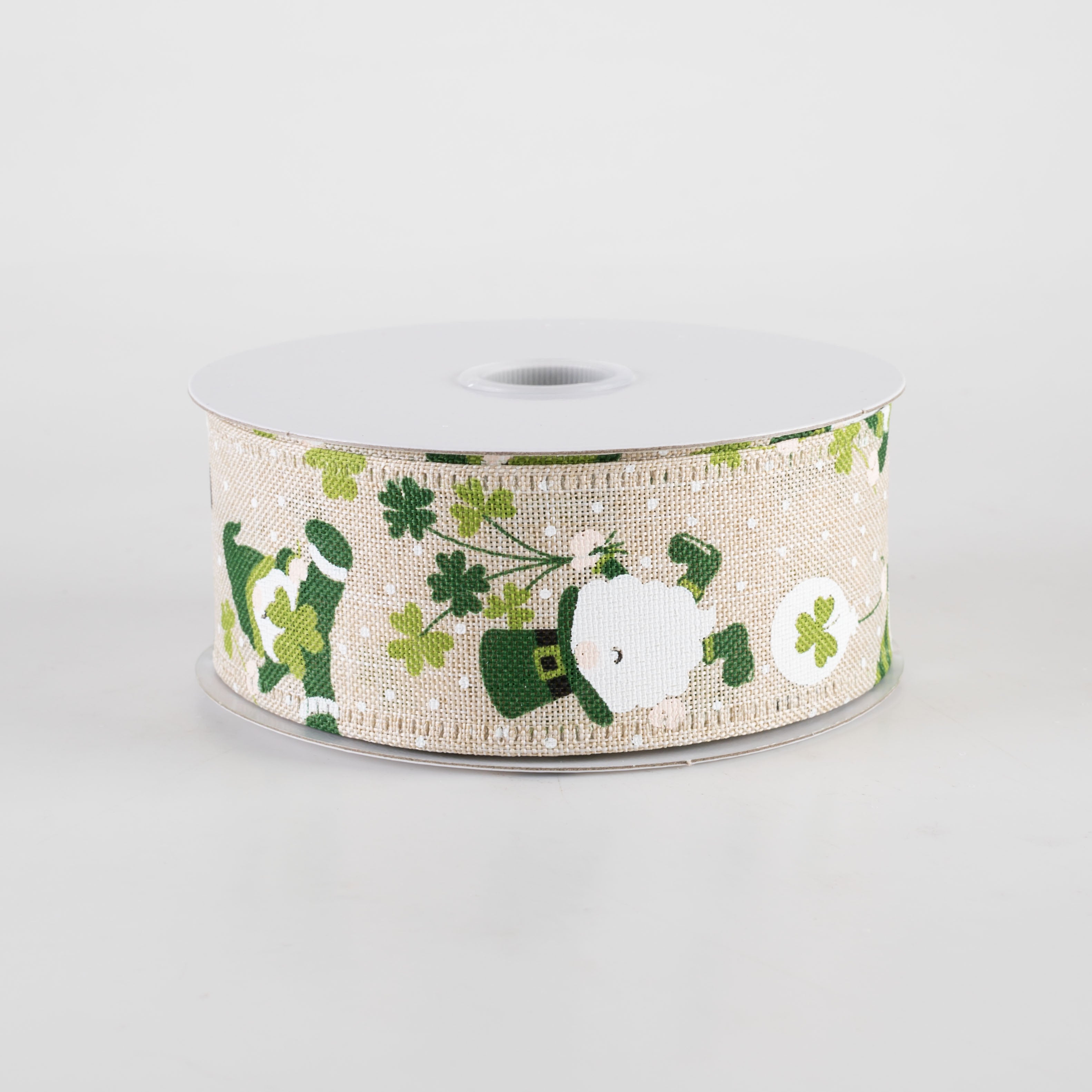 1.5" Linen St. Pat Leprechaun Gnomes Ribbon: Natural (10 Yards) Item Number: 25401-09-17