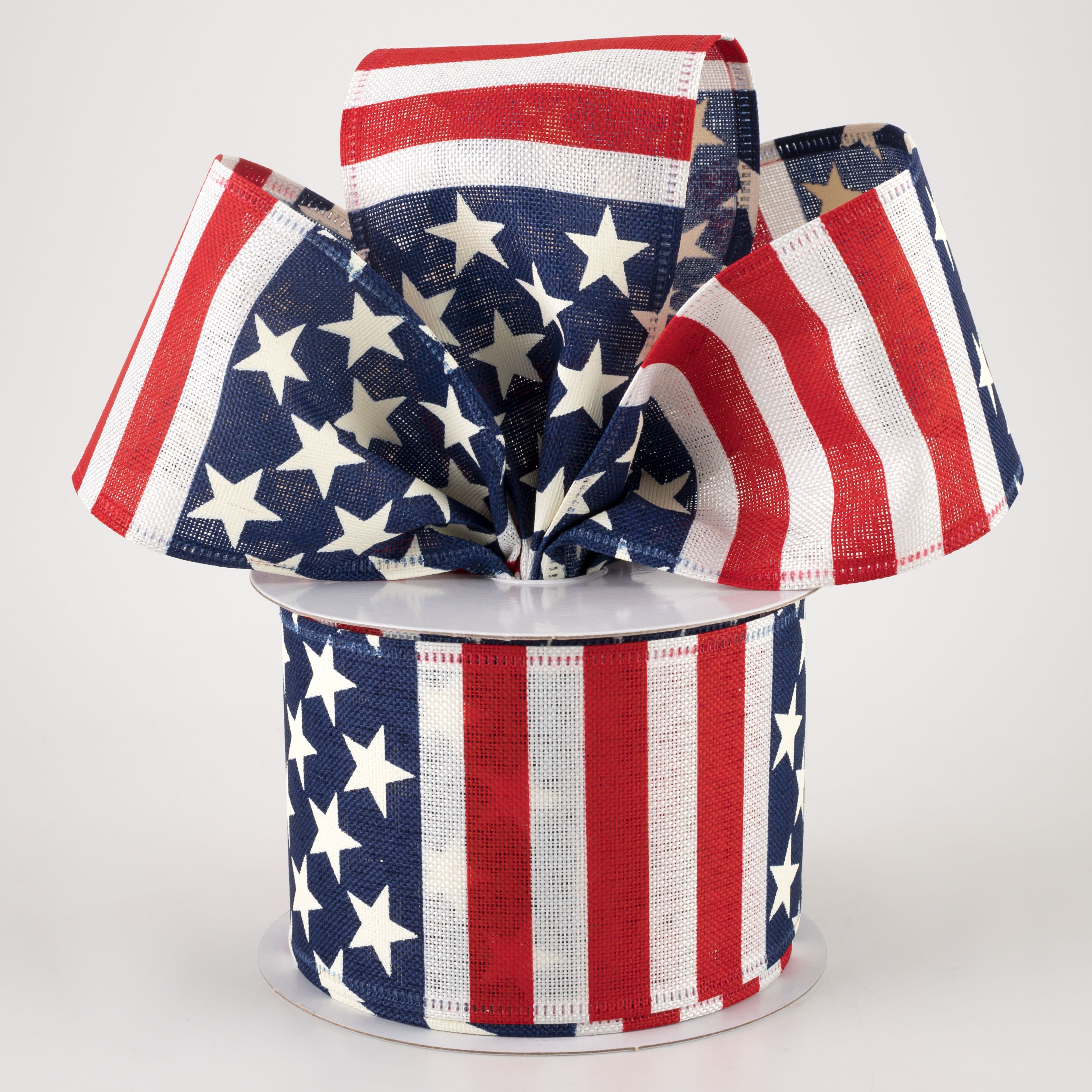 2.5" Linen Stars and Stripes USA Flag Ribbon (10 Yards) Lifestyle Photo
