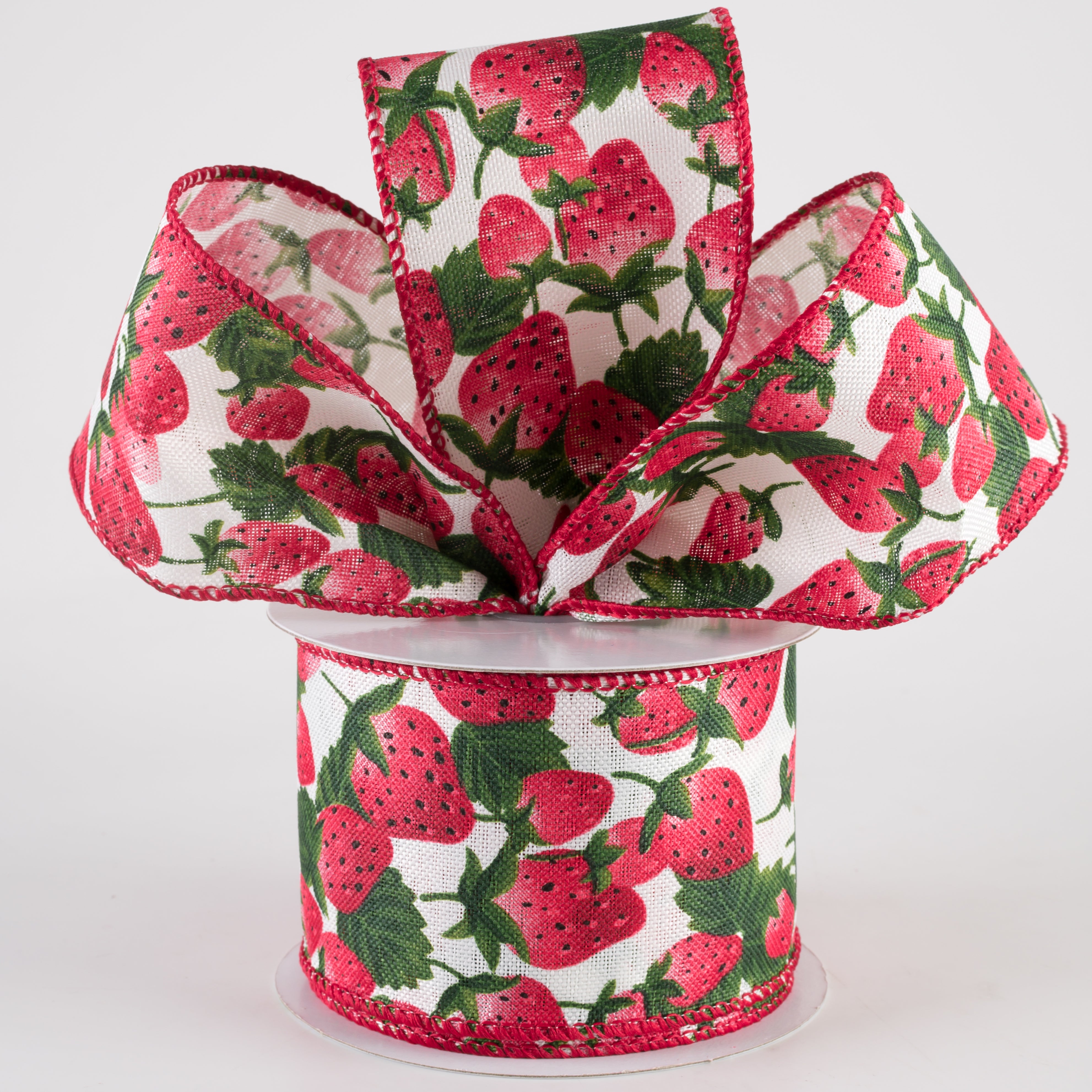 2.5" Linen Strawberries Ribbon: Ivory (10 Yards) Lifestyle Photo