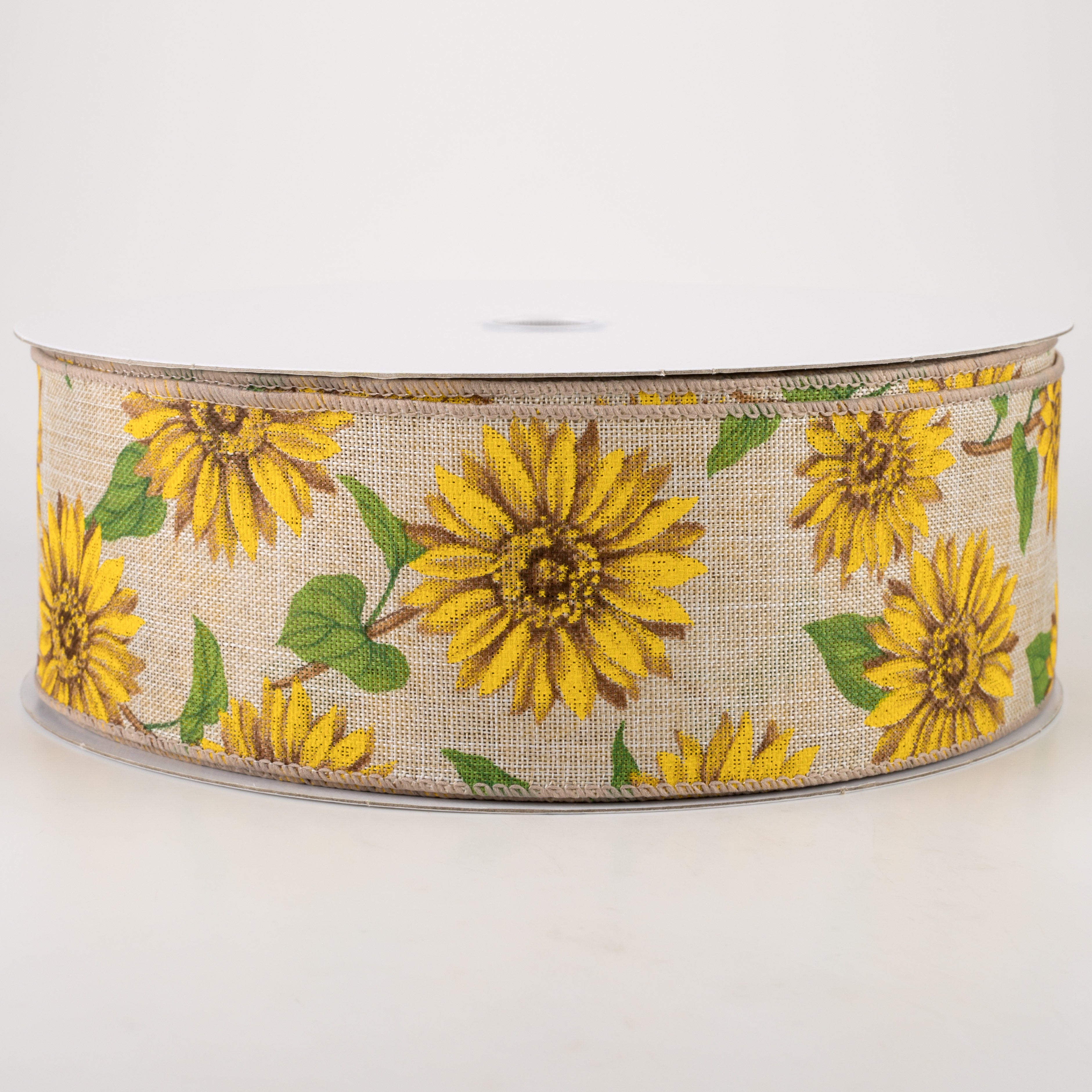 2.5" Linen Sunflower Ribbon: Light Natural (50 Yards)