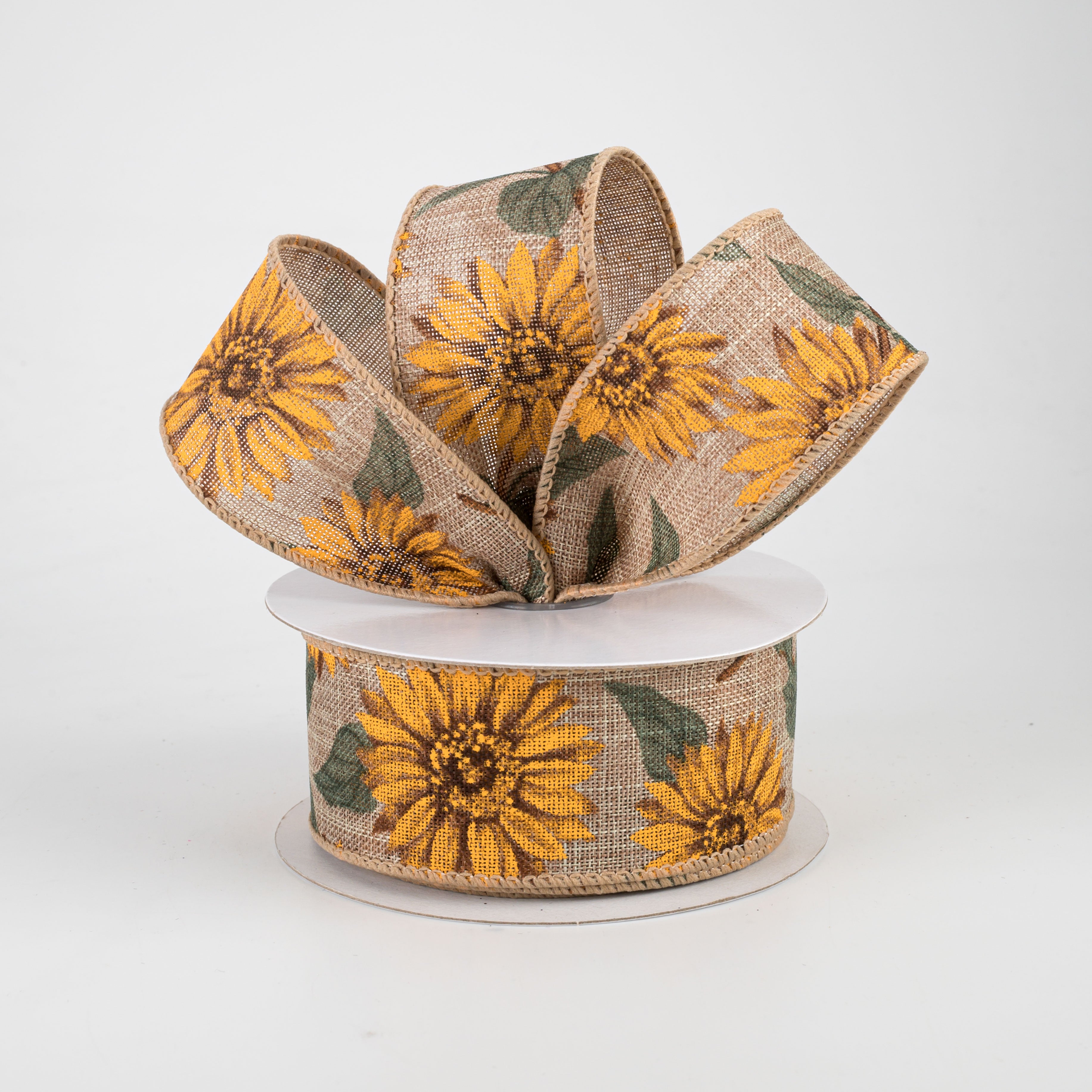 1.5" Linen Sunflower Ribbon: Natural (10 Yards) Lifestyle Photo