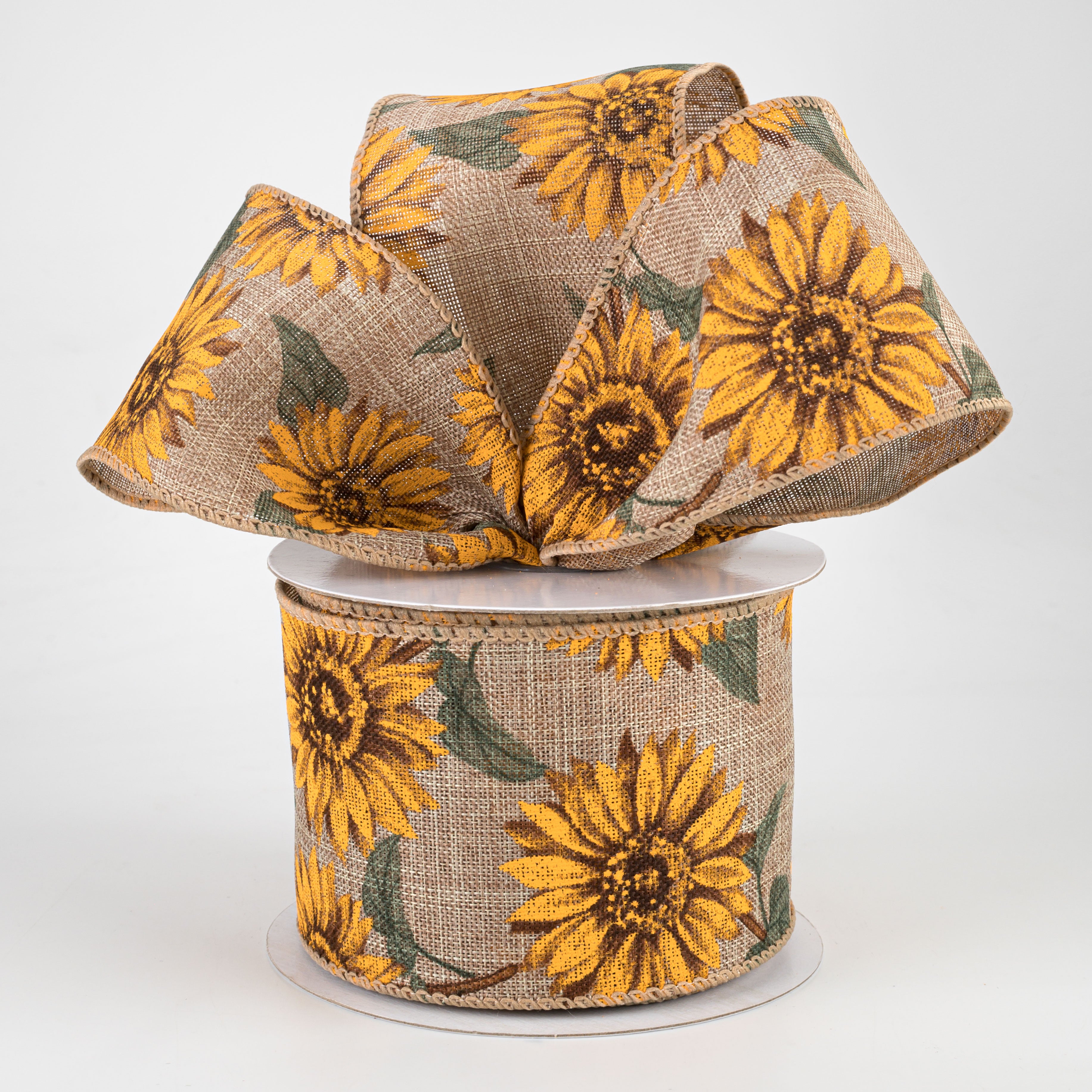 2.5" Linen Sunflower Ribbon: Natural (10 Yards) Lifestyle Photo
