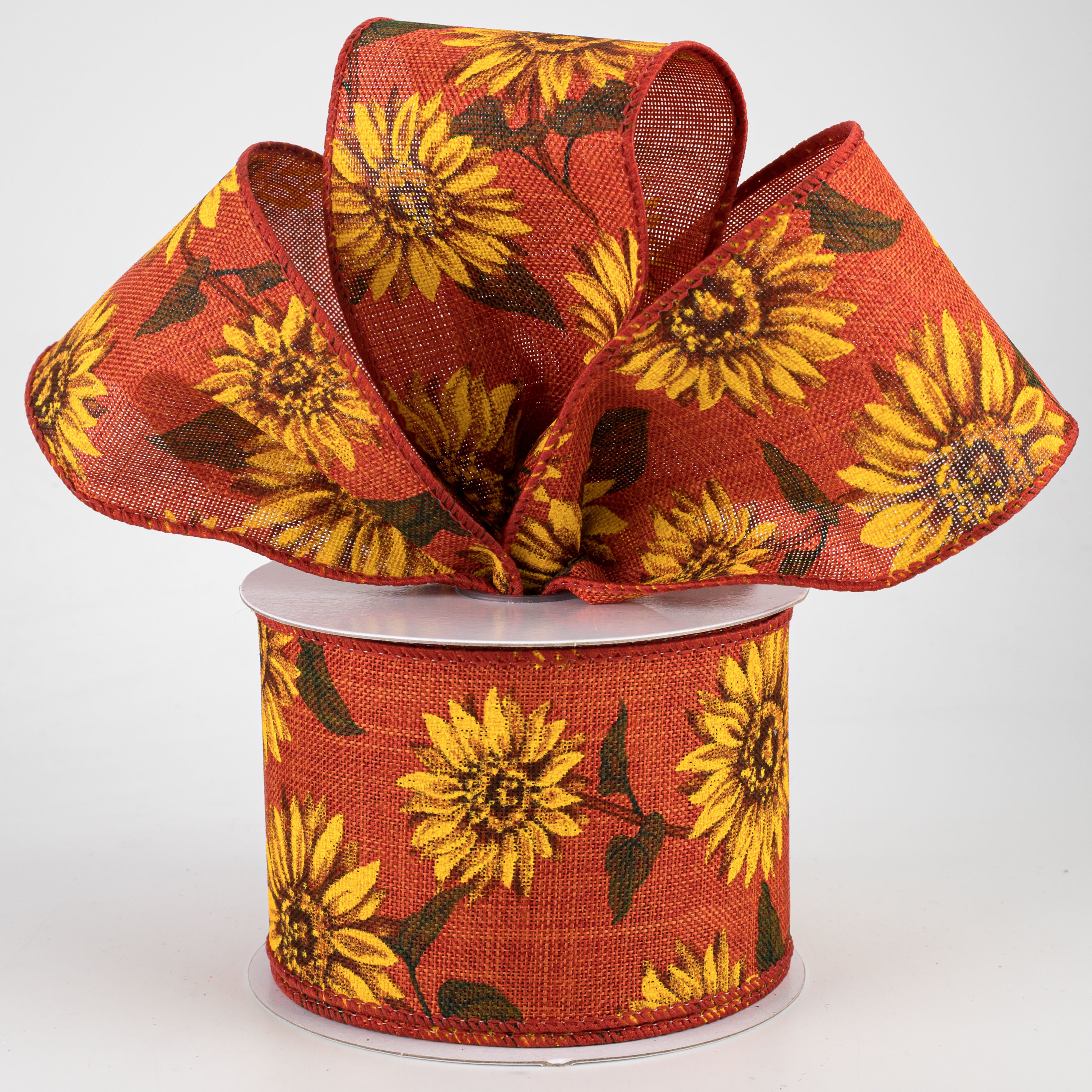 2.5" Linen Sunflower Ribbon: Rust (10 Yards) Lifestyle Photo