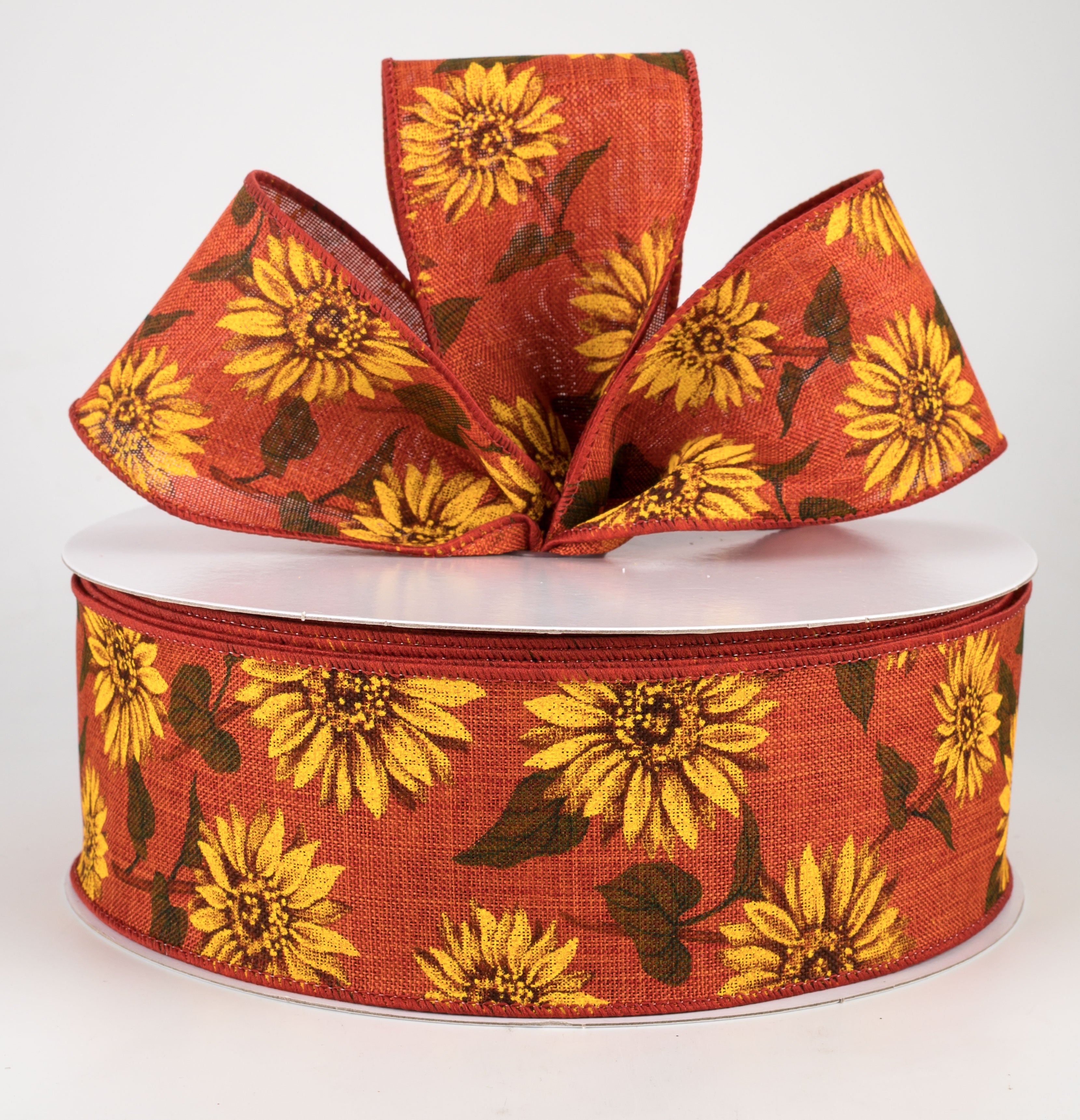 2.5" Linen Sunflower Ribbon: Rust (50 Yards) Lifestyle Photo