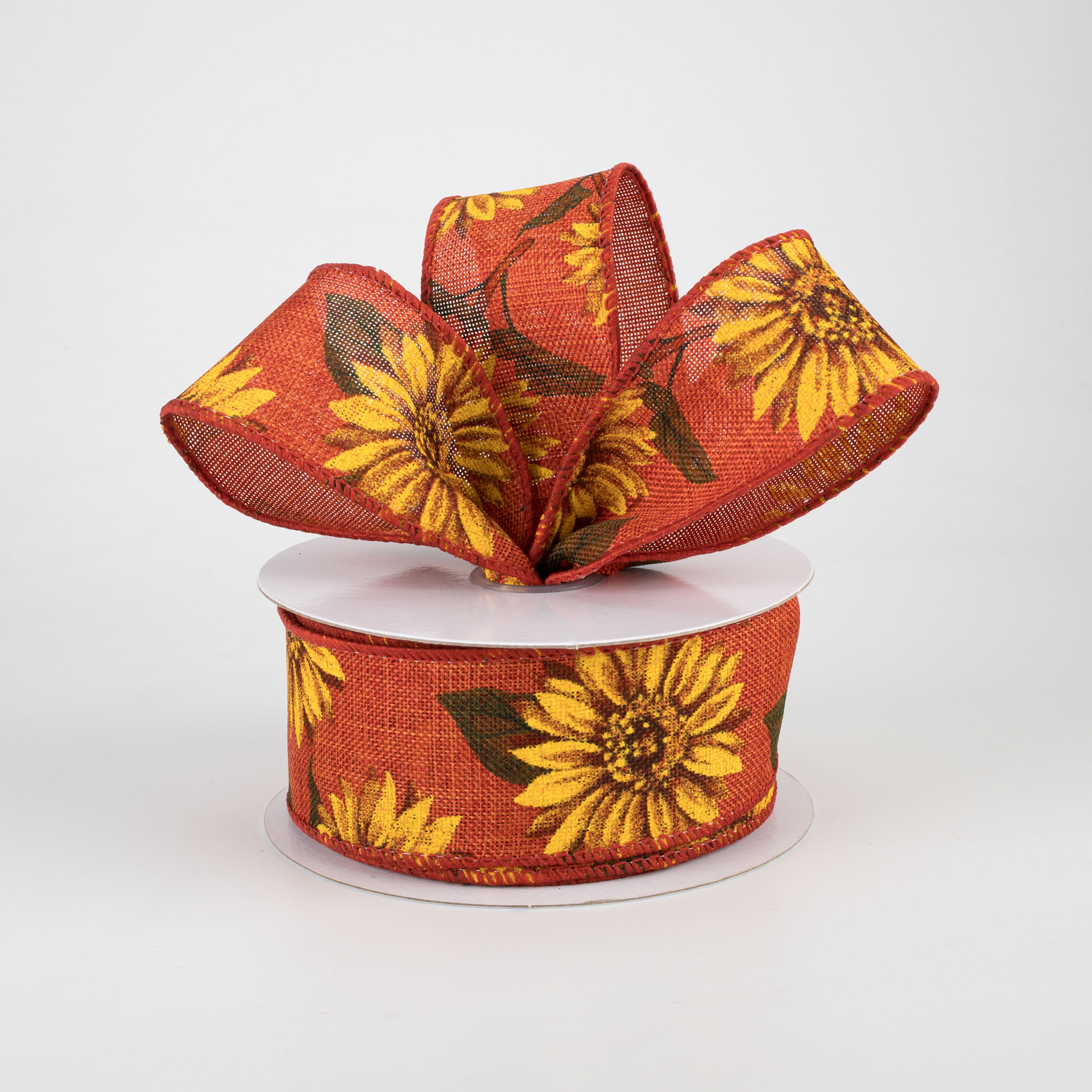 1.5" Linen Sunflower Ribbon: Rust (10 Yards) Lifestyle Photo