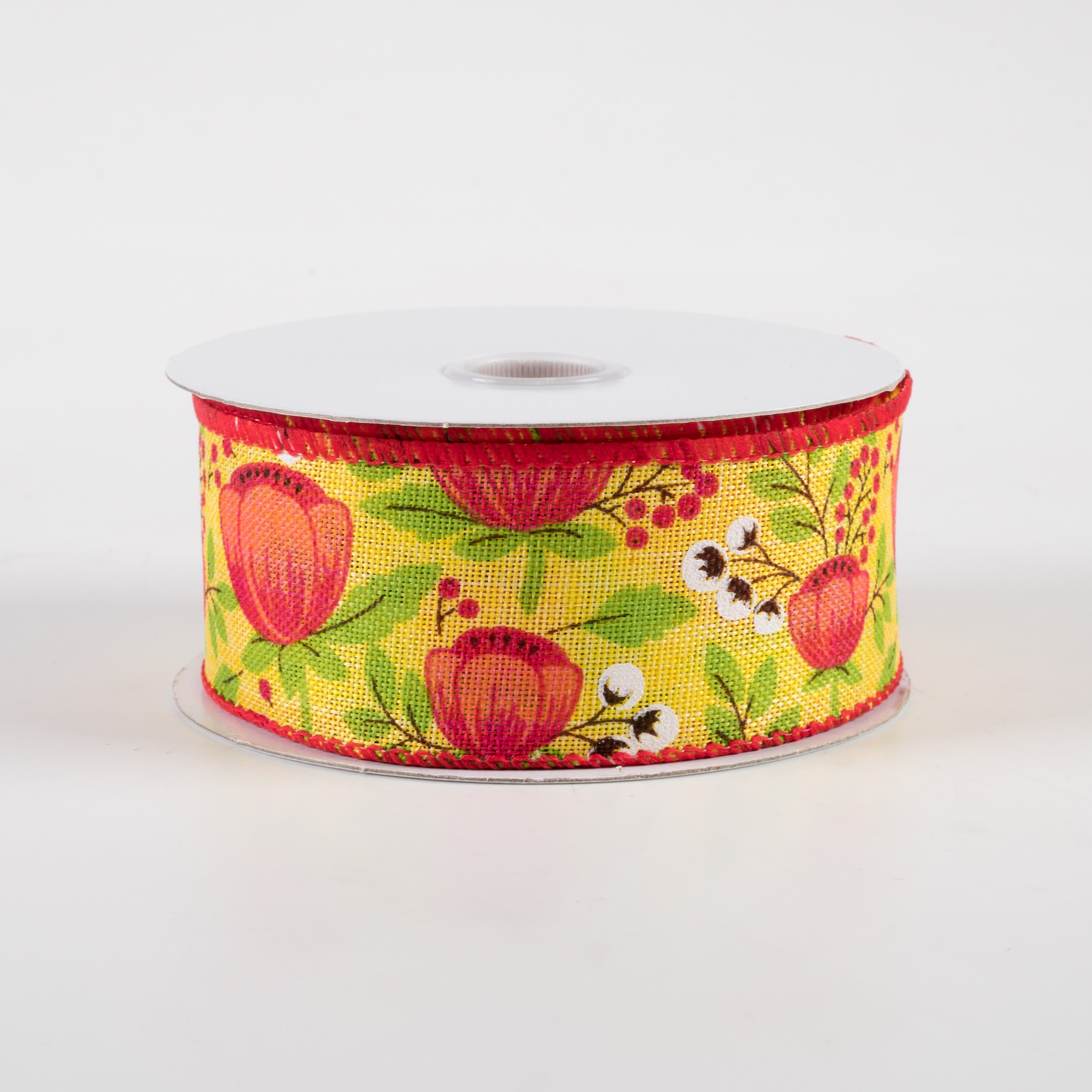 1.5" Linen Tangerine Peonies & Cotton Ribbon: Yellow (10 Yards) Item Number: 41256-09-24