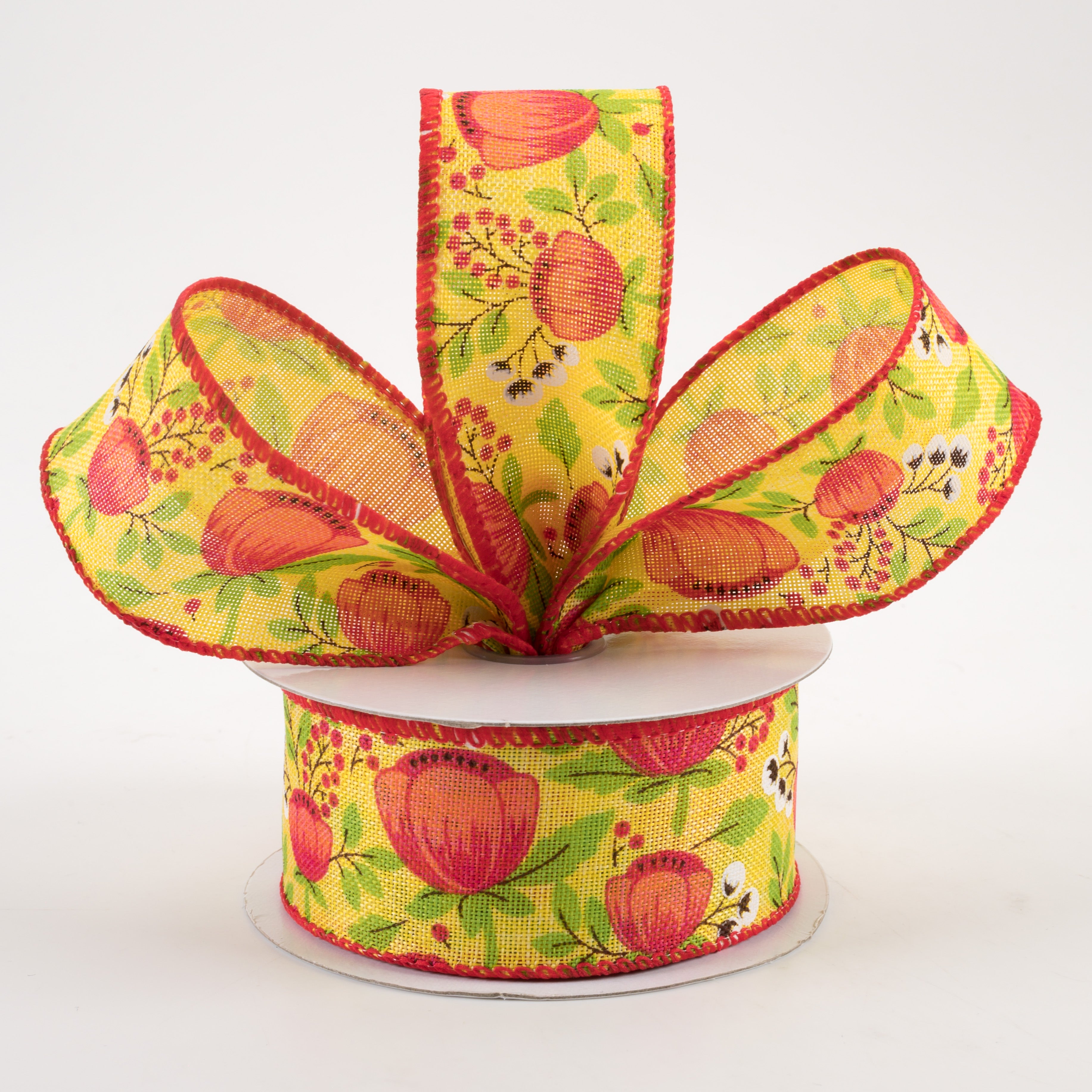 1.5" Linen Tangerine Peonies & Cotton Ribbon: Yellow (10 Yards) Lifestyle Photo