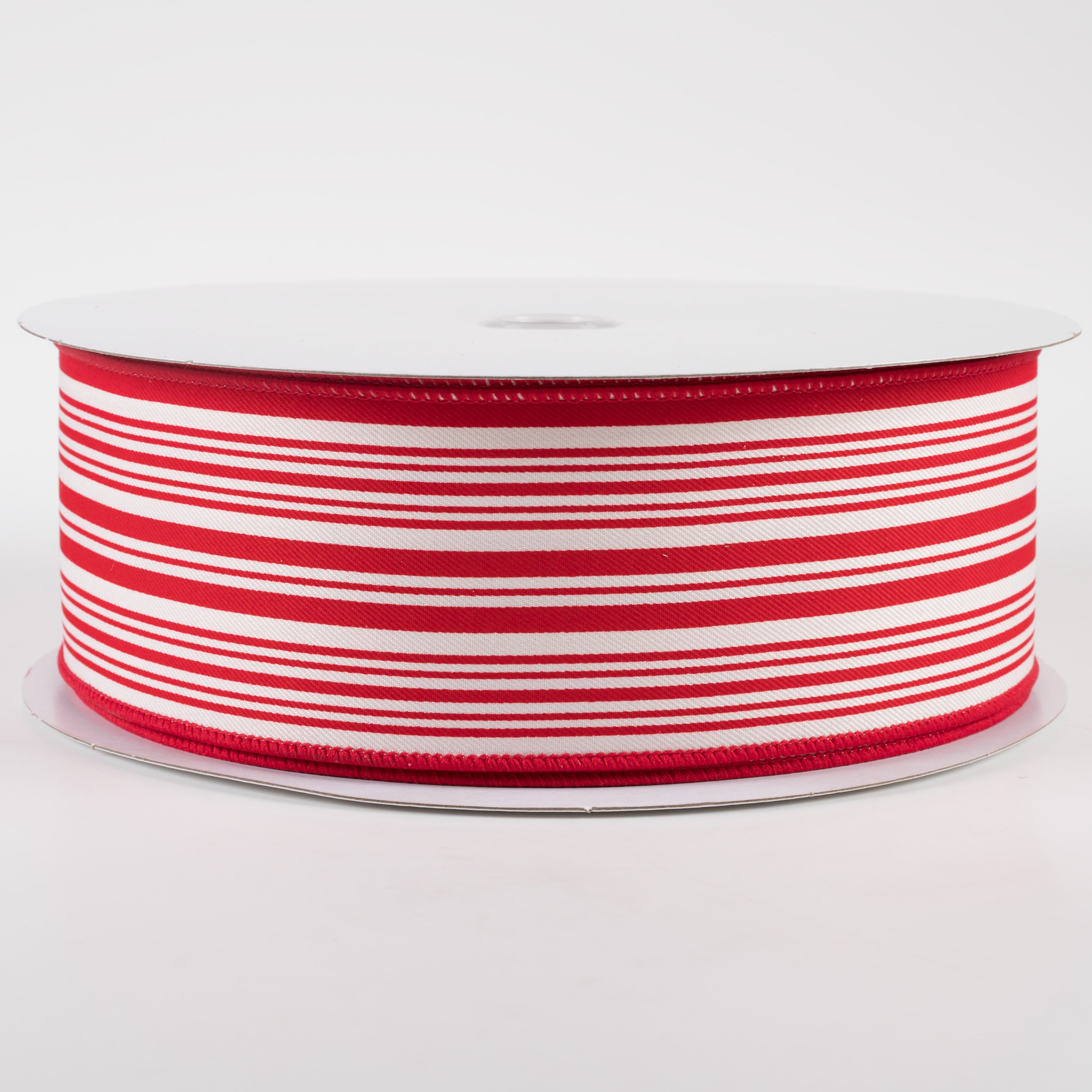 2.5" Linen Varied Vertical Stripes Ribbon: Red & Ivory (50 Yards) Item Number: 878-40-245