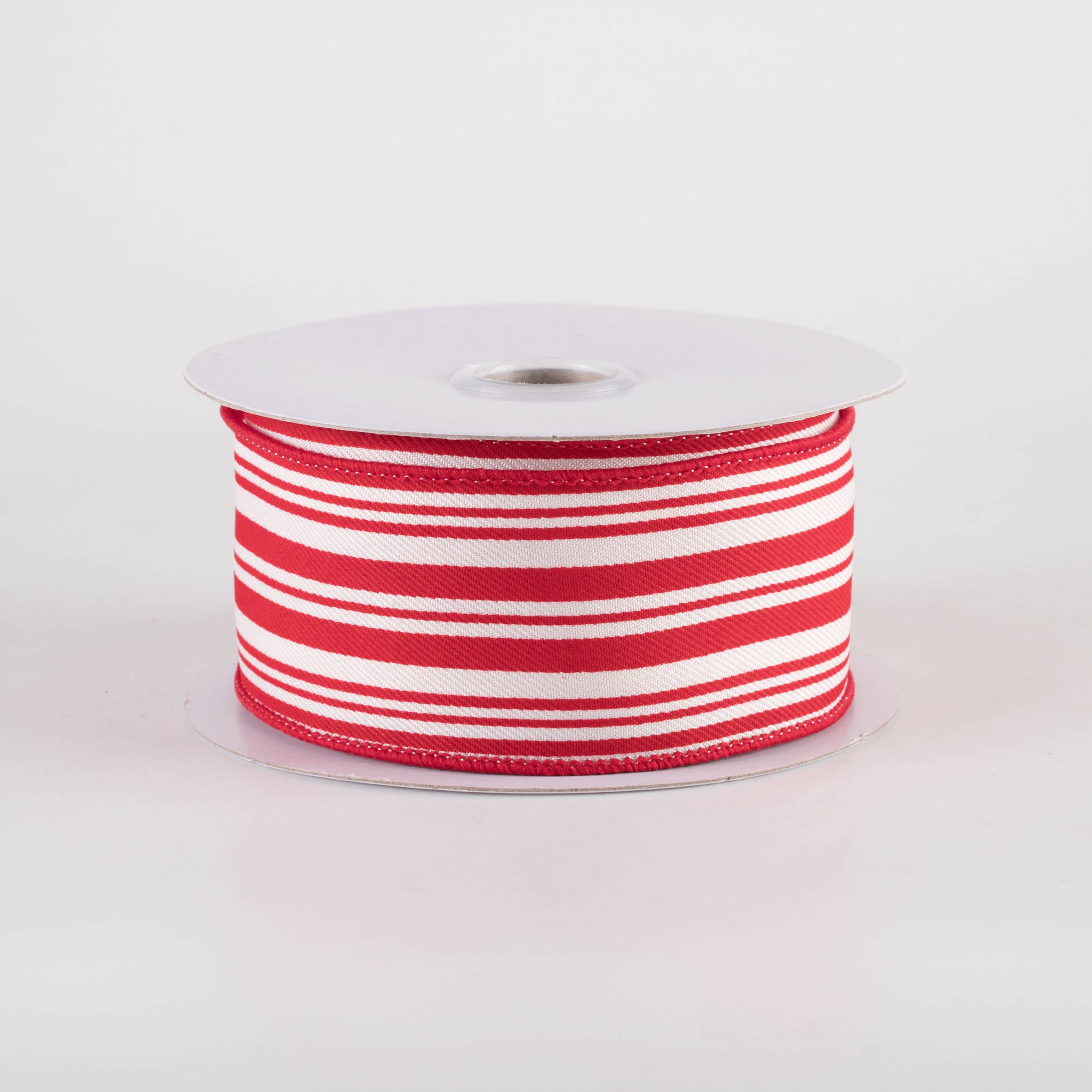 1.5" Linen Varied Vertical Stripes Ribbon: Red & Ivory (10 Yards) Item Number: 78242-09-12