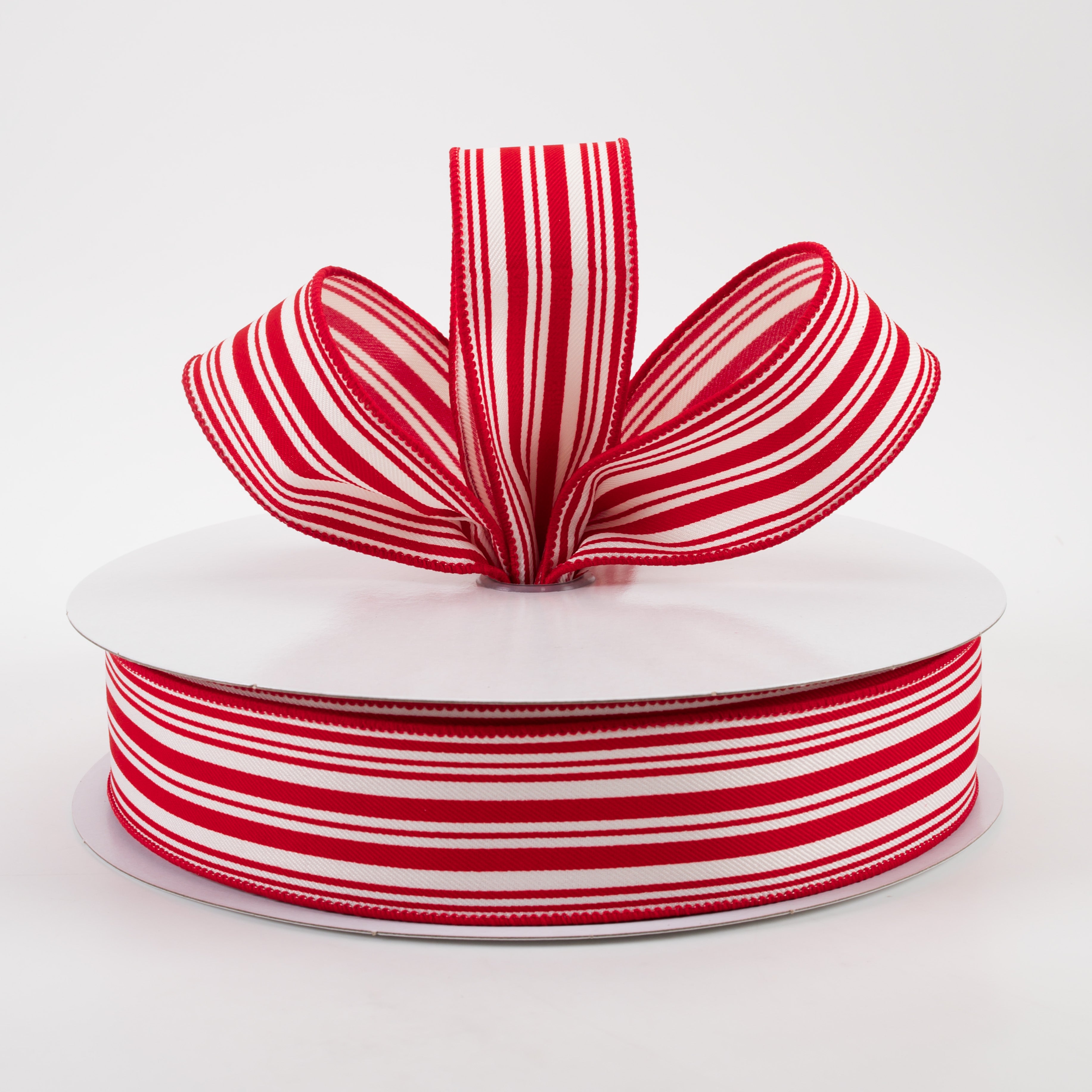 1.5" Linen Varied Vertical Stripes Ribbon: Red & Ivory (50 Yards) Lifestyle Photo