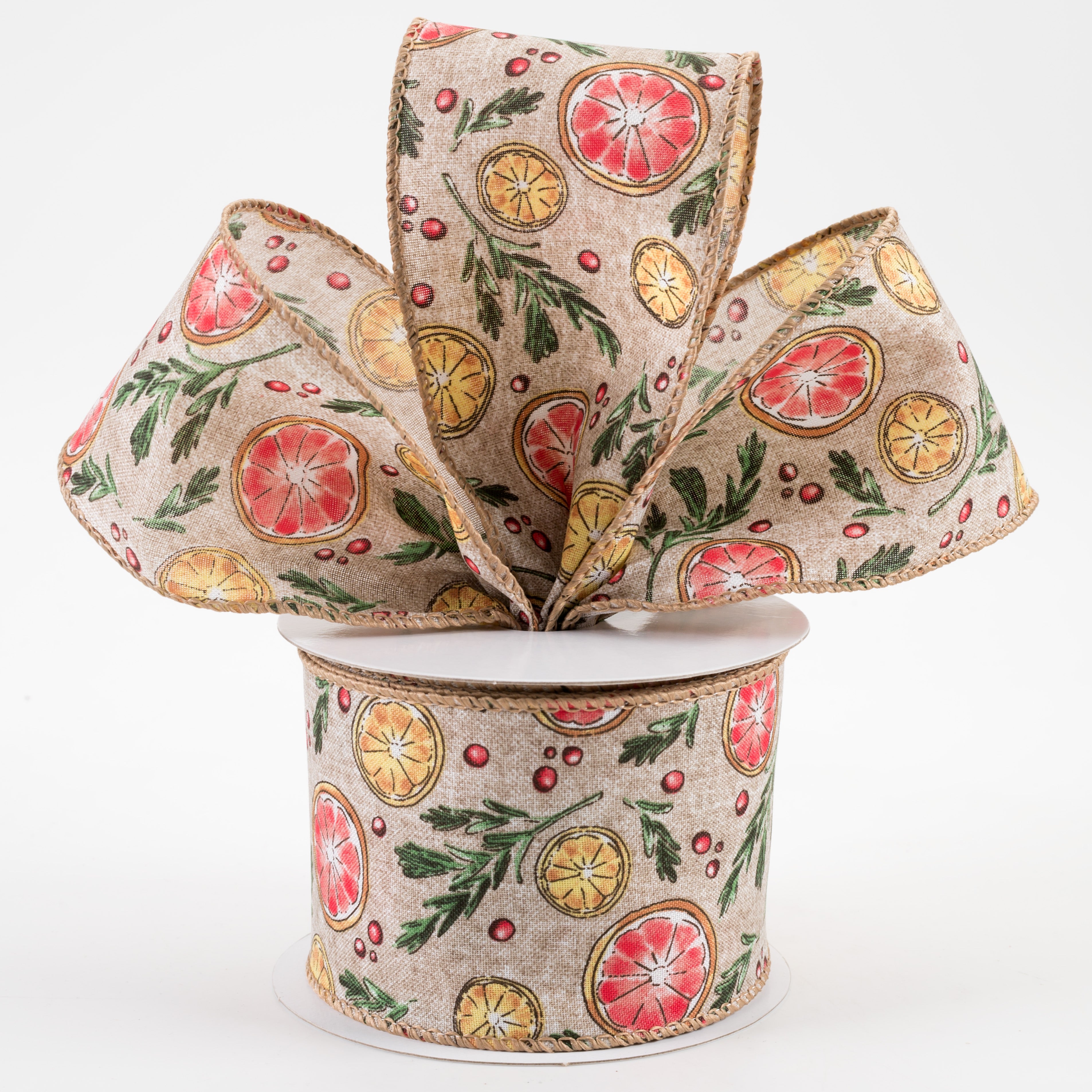 2.5" Linen Watercolor Dried Orange & Citrus Ribbon: Natural (10 Yards) Lifestyle Photo
