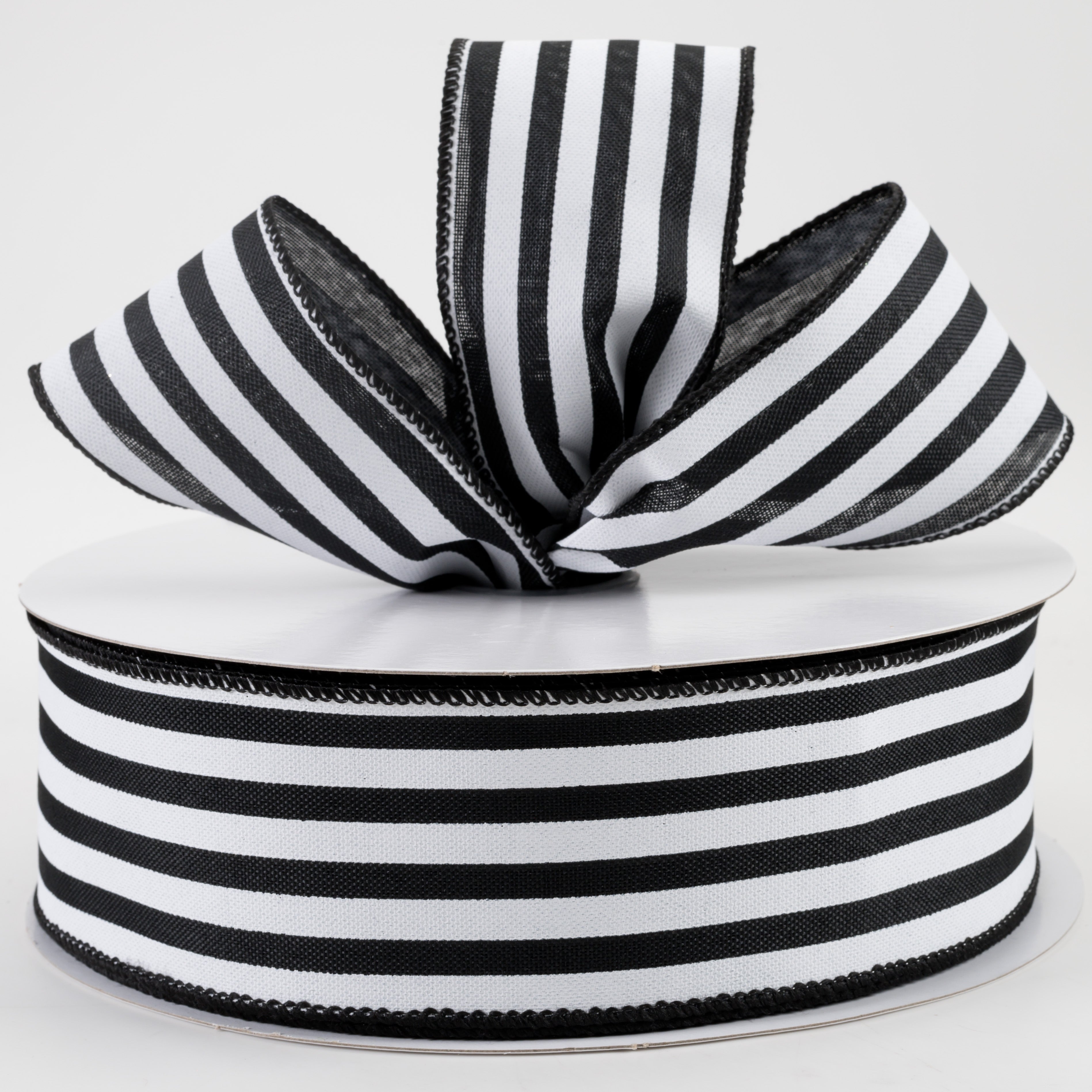 2.5" Linen Wide Cabana Stripes Ribbon: Black & White (50 Yards) Lifestyle Photo