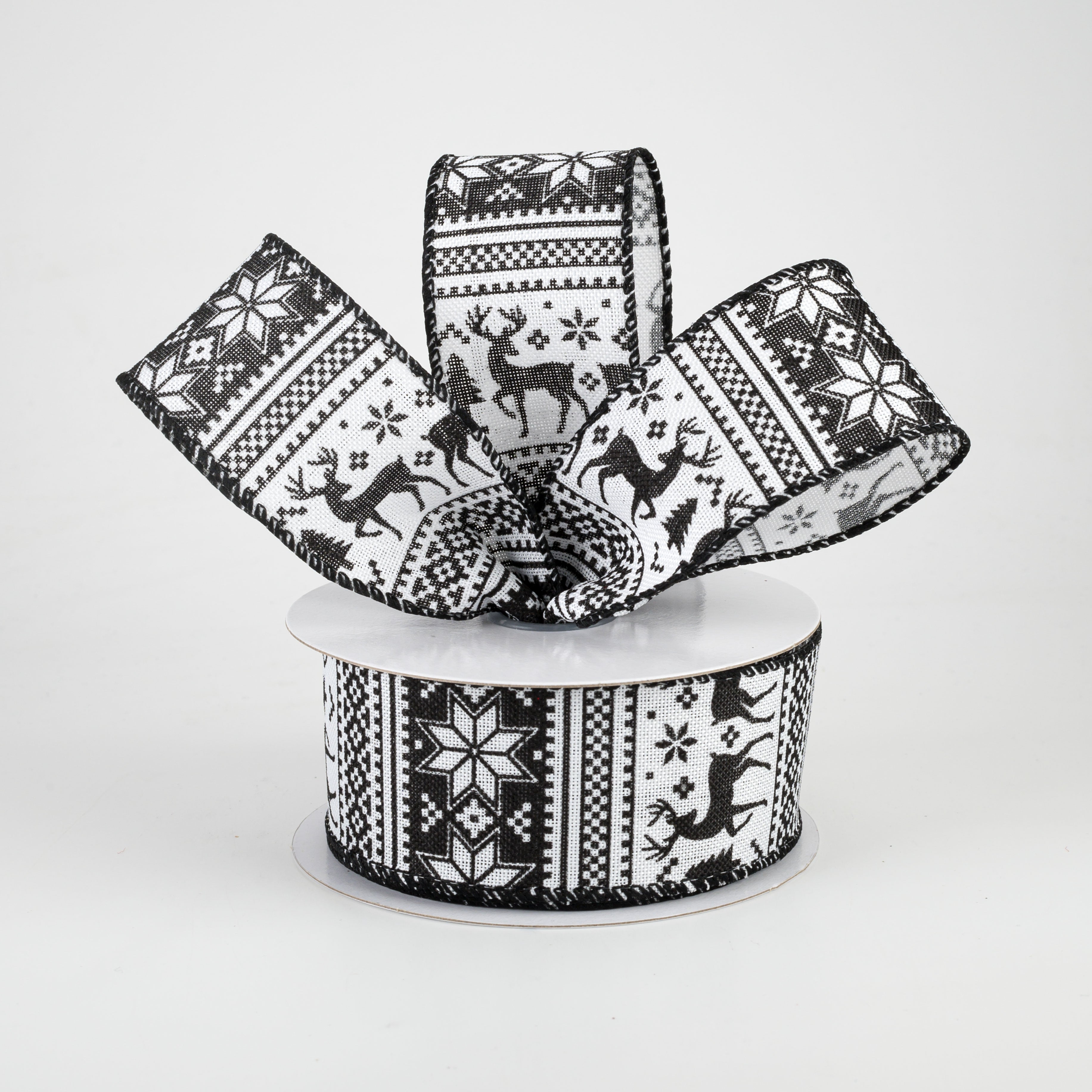 1.5" Lodge Sweater Print Ribbon: Black & White (10 Yards) Lifestyle Photo