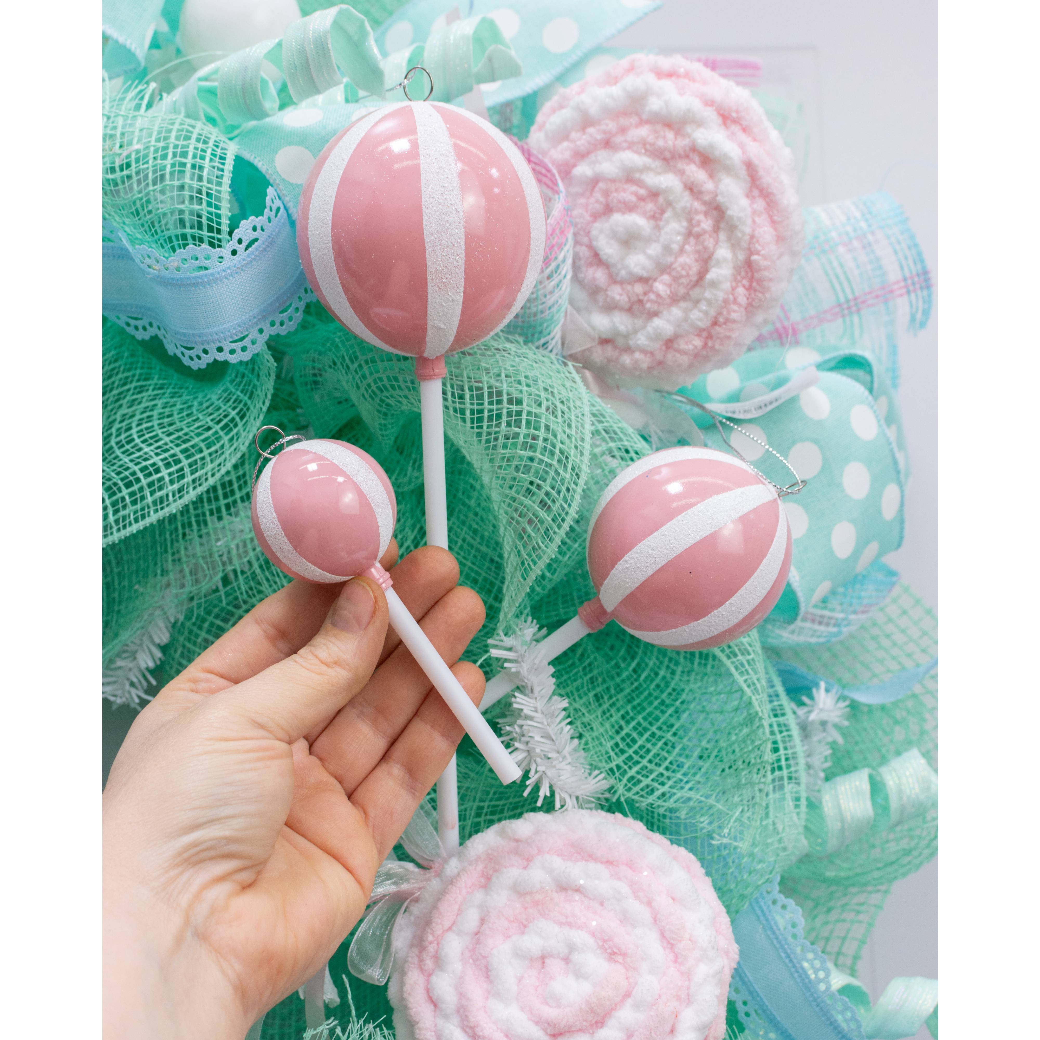 Lollipop Ornaments: Pink & White (Set of 3) Lifestyle Photo