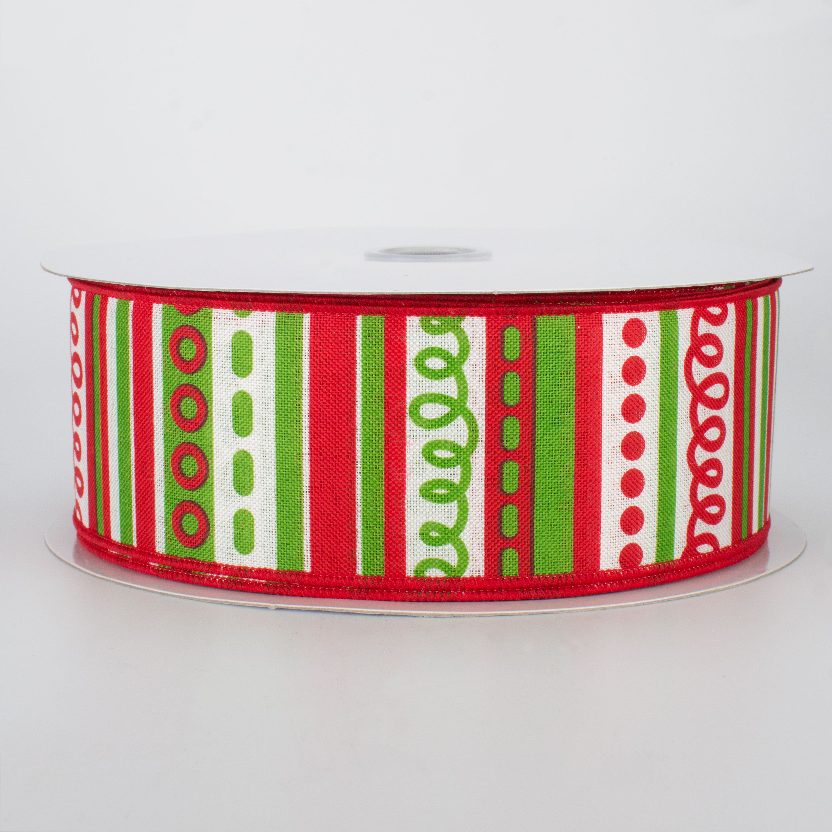 2.5" Loopy Stripes Holiday Ribbon: White, Red & Green (50 Yards)