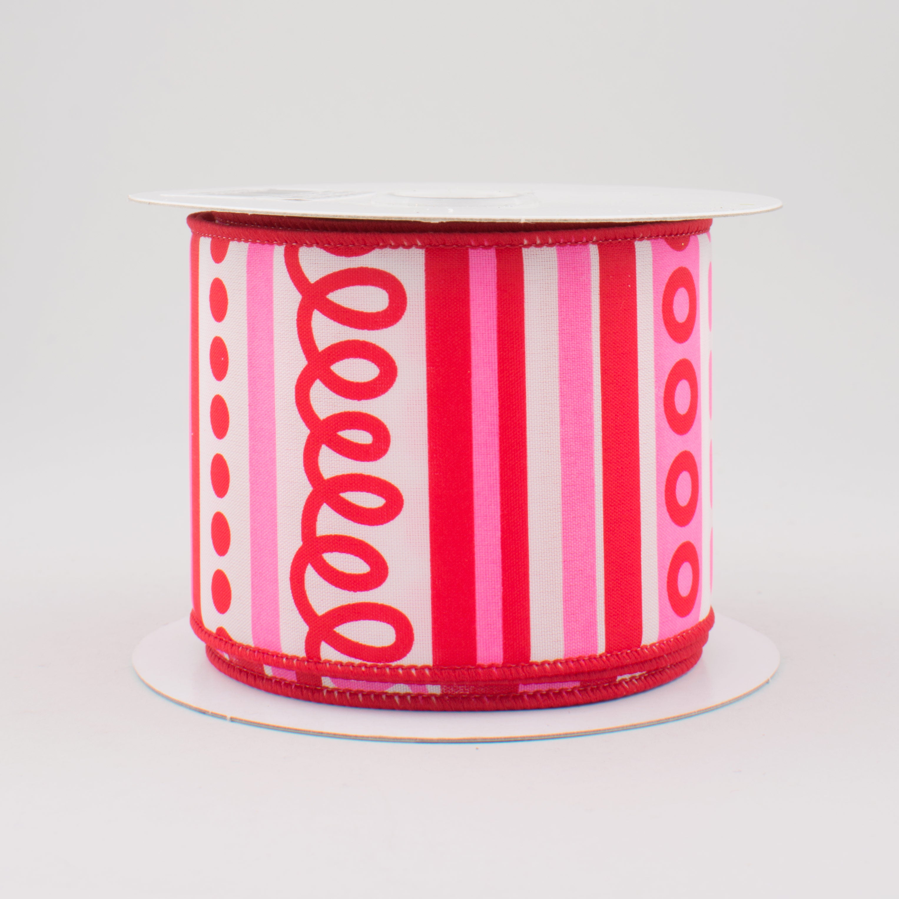 2.5" Loopy Stripes Valentine's Day Ribbon: White, Pink & Red (10 Yards)