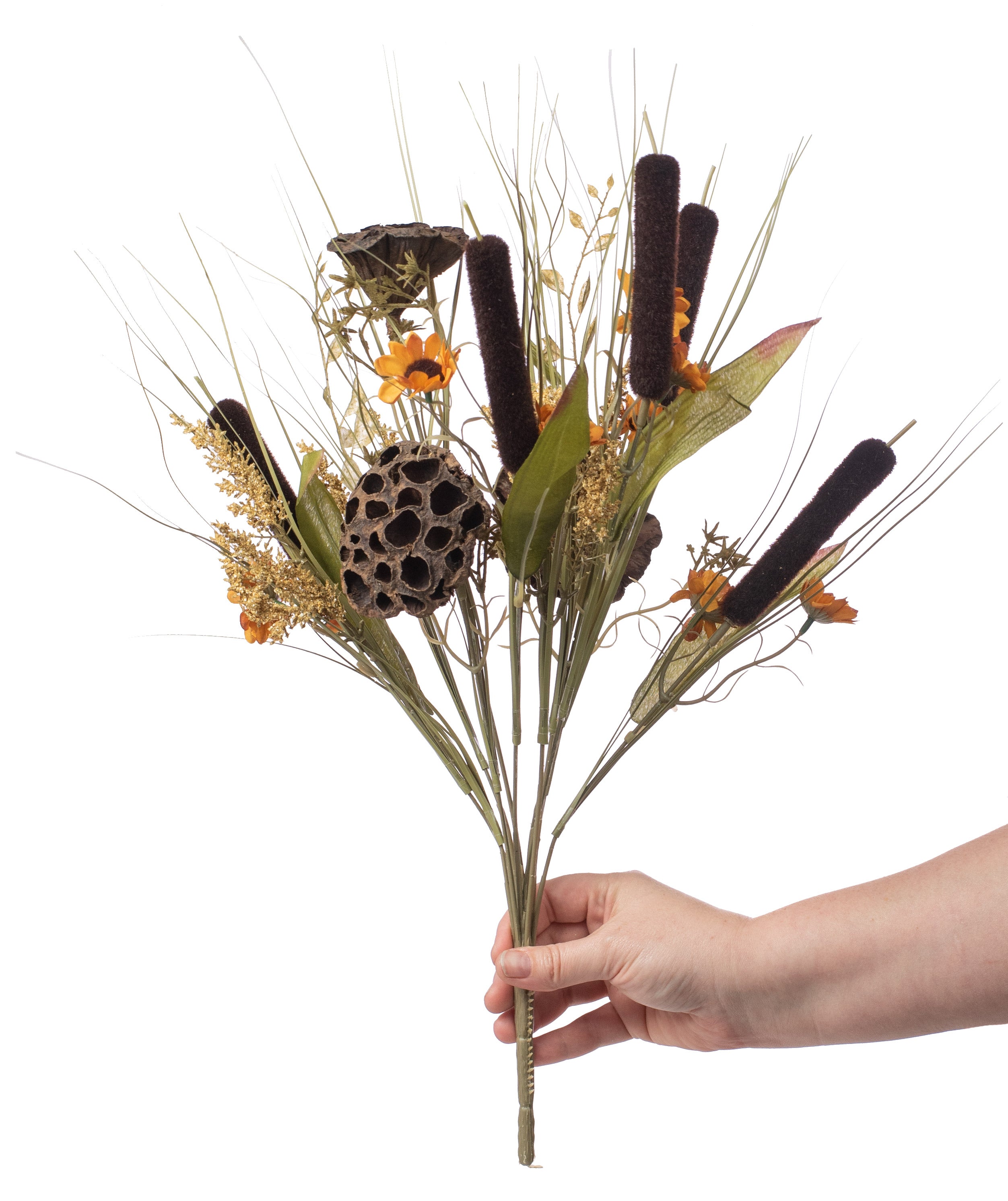 18" Lotus Pod & Cattail Bush (12 Stem) Lifestyle Photo