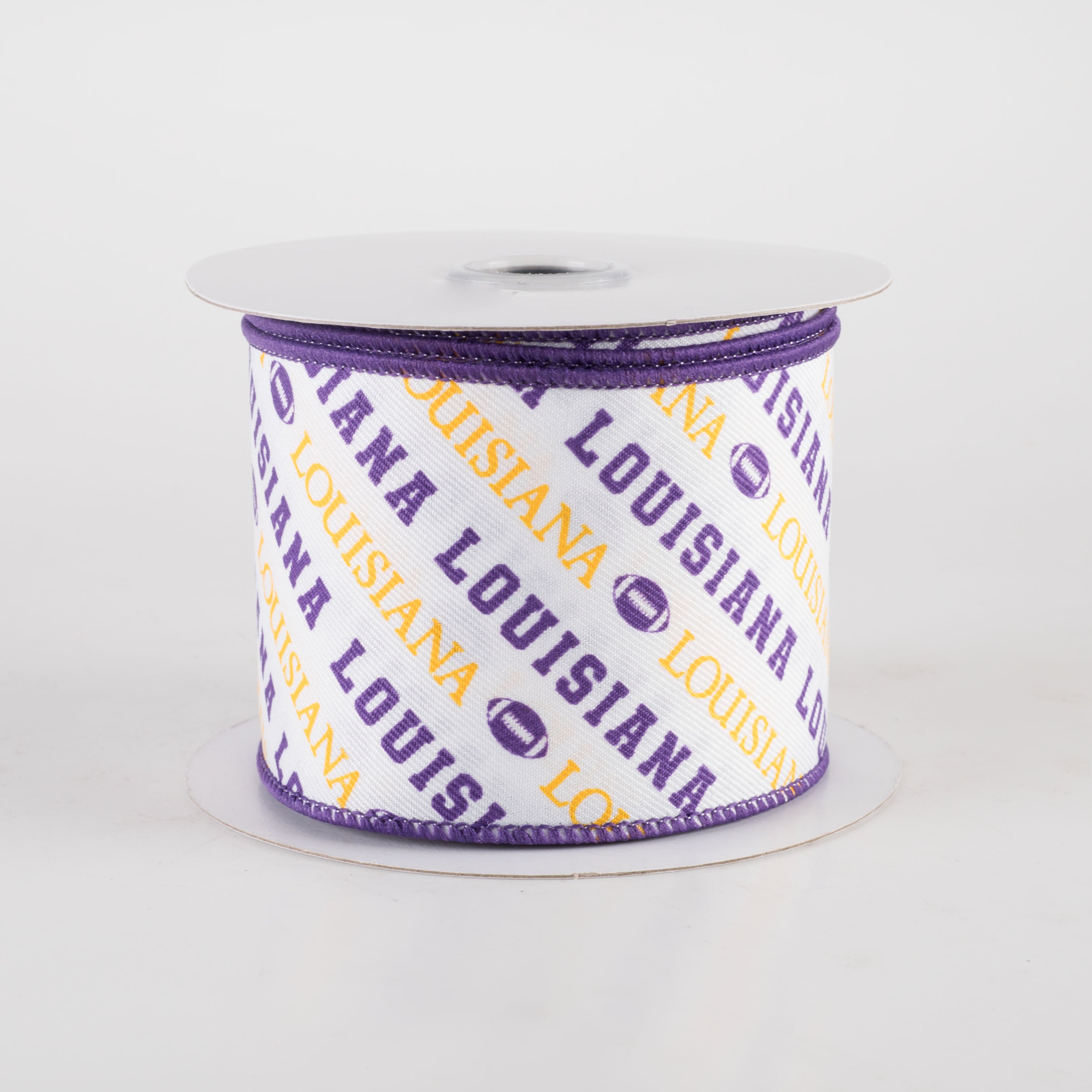 2.5" Louisiana Diagonal Football Pattern Ribbon: Purple & Gold (10 Yards)