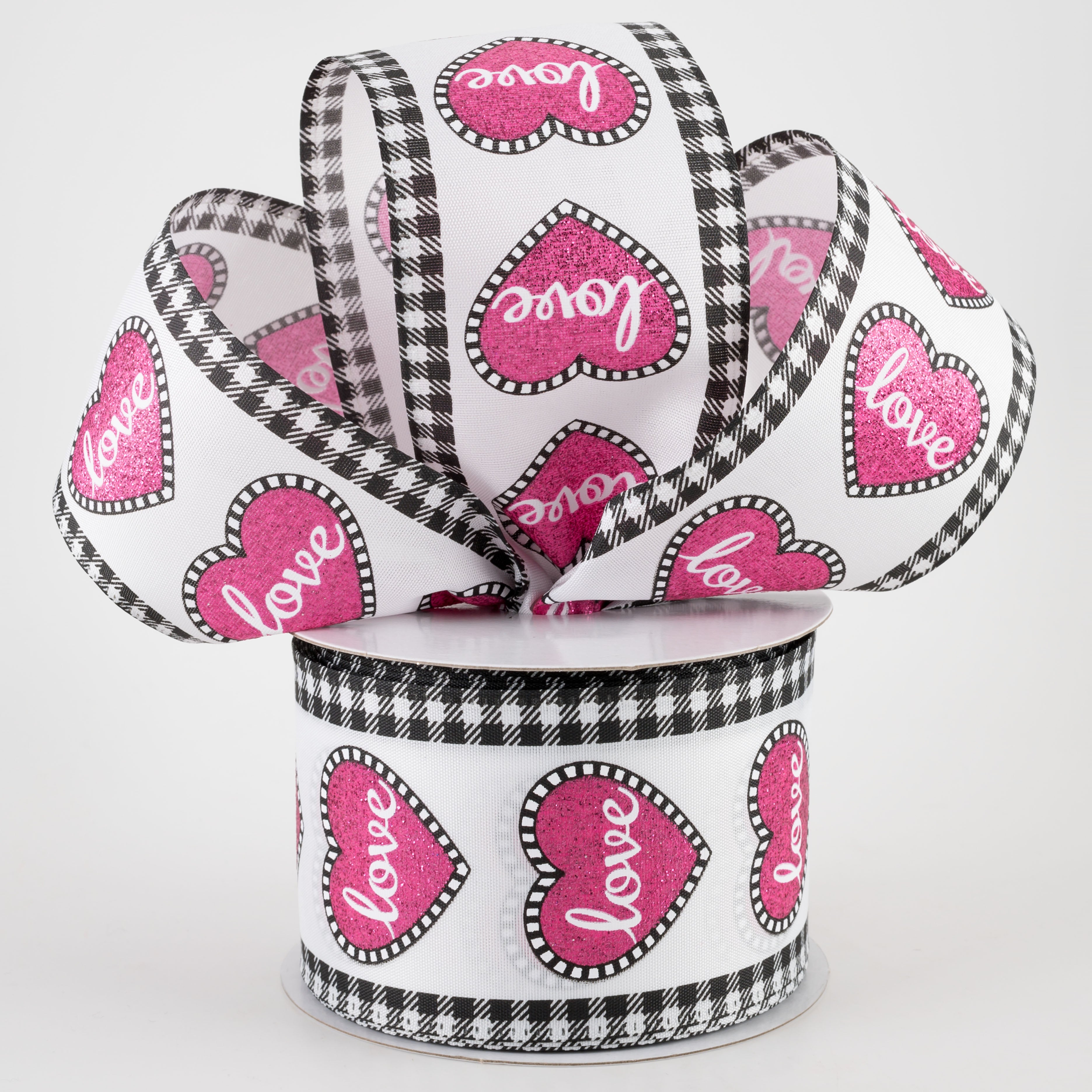 2.5" Love Heart Black Gingham Edge Ribbon (10 Yards) Lifestyle Photo