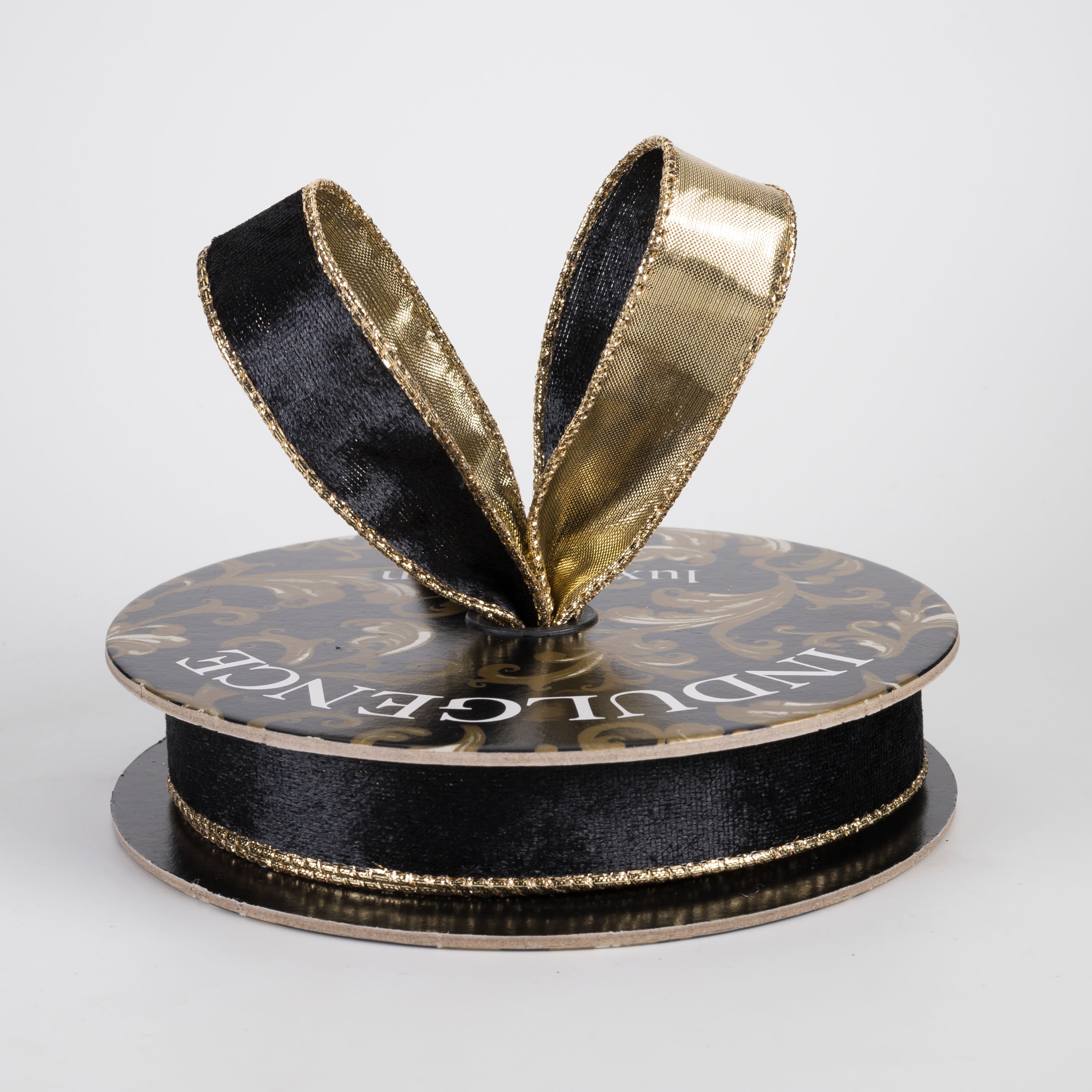 1" Lush Velvet Metallic Backed Ribbon: Black & Gold (10 Yards) Lifestyle Photo