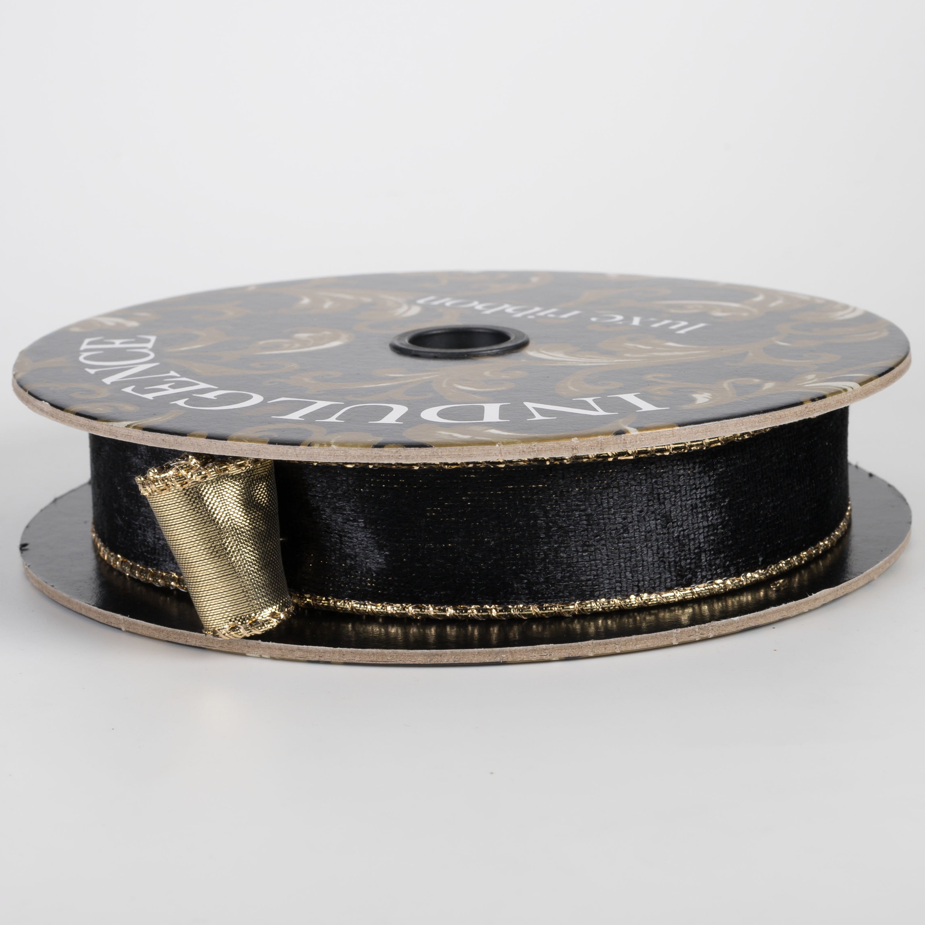 1" Lush Velvet Metallic Backed Ribbon: Black & Gold (10 Yards) Item Number: D73648-10-21
