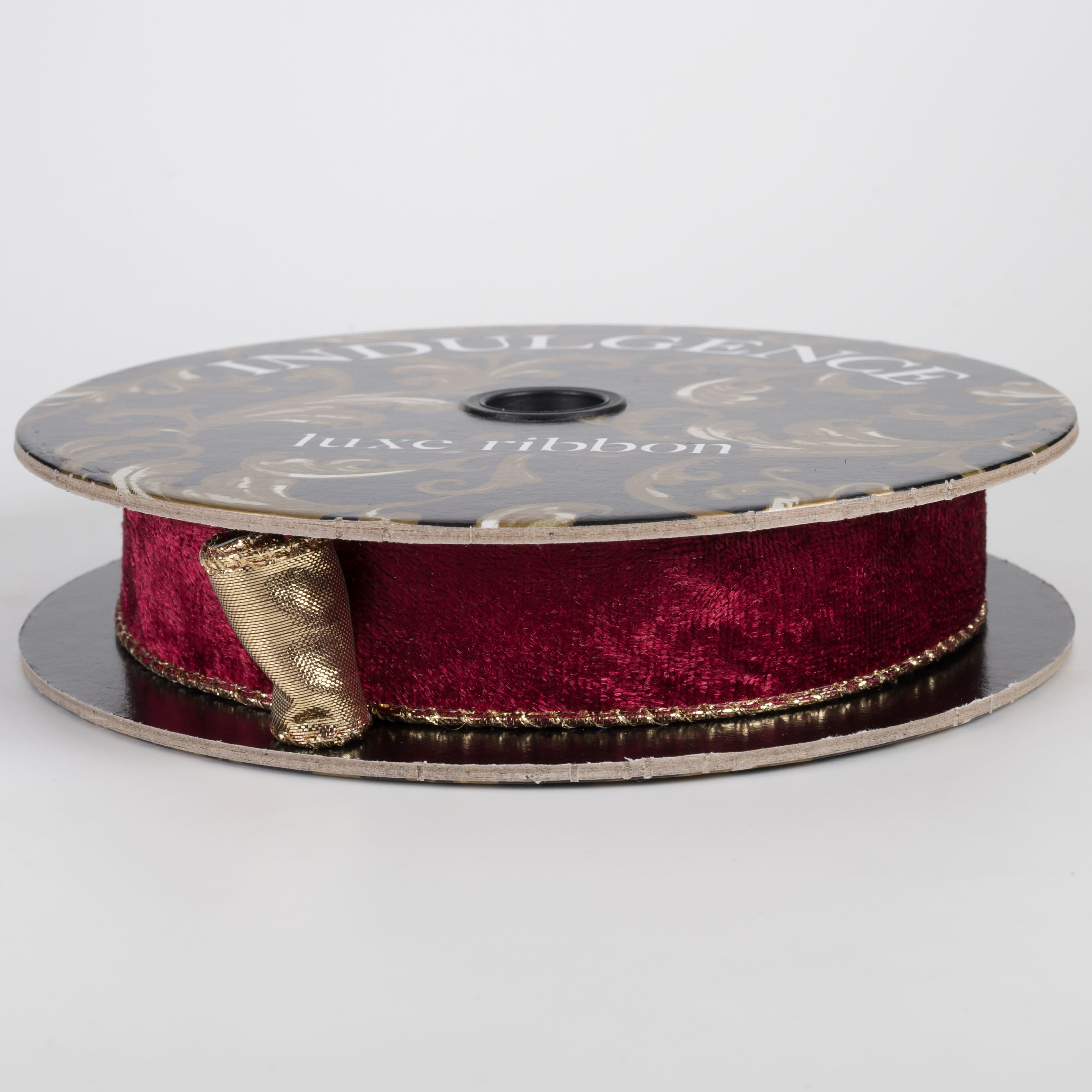 1" Lush Velvet Metallic Backed Ribbon: Burgundy & Gold (10 Yards) Item Number: D73648-10-10