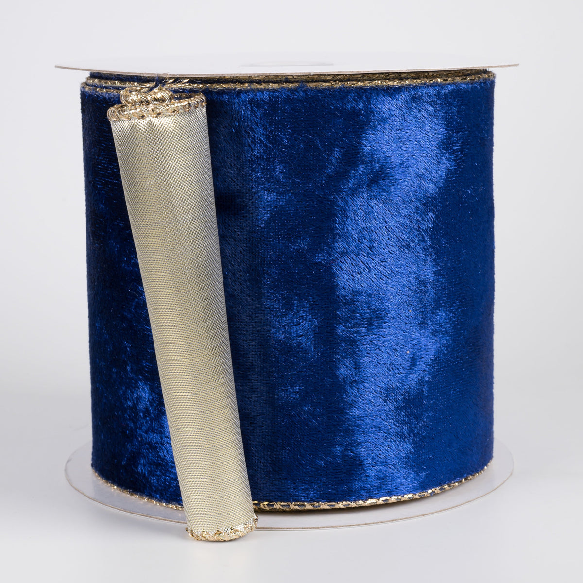 4" Lush Velvet Metallic Backed Ribbon: Deep Blue & Gold (10 Yards) Item Number: X962304-27