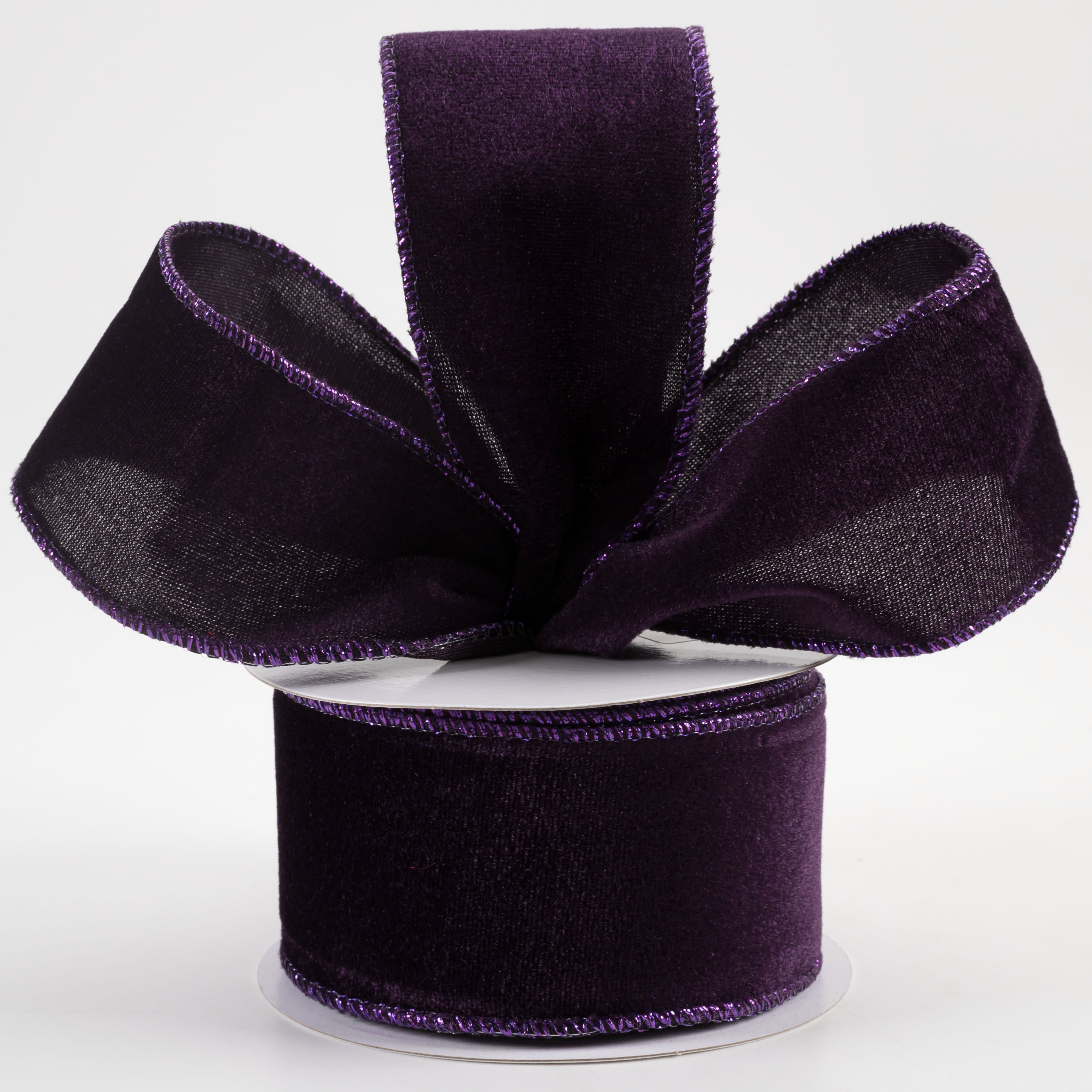 2.5" Lush Velvet Metallic Edge Ribbon: Purple (10 Yards) Lifestyle Photo